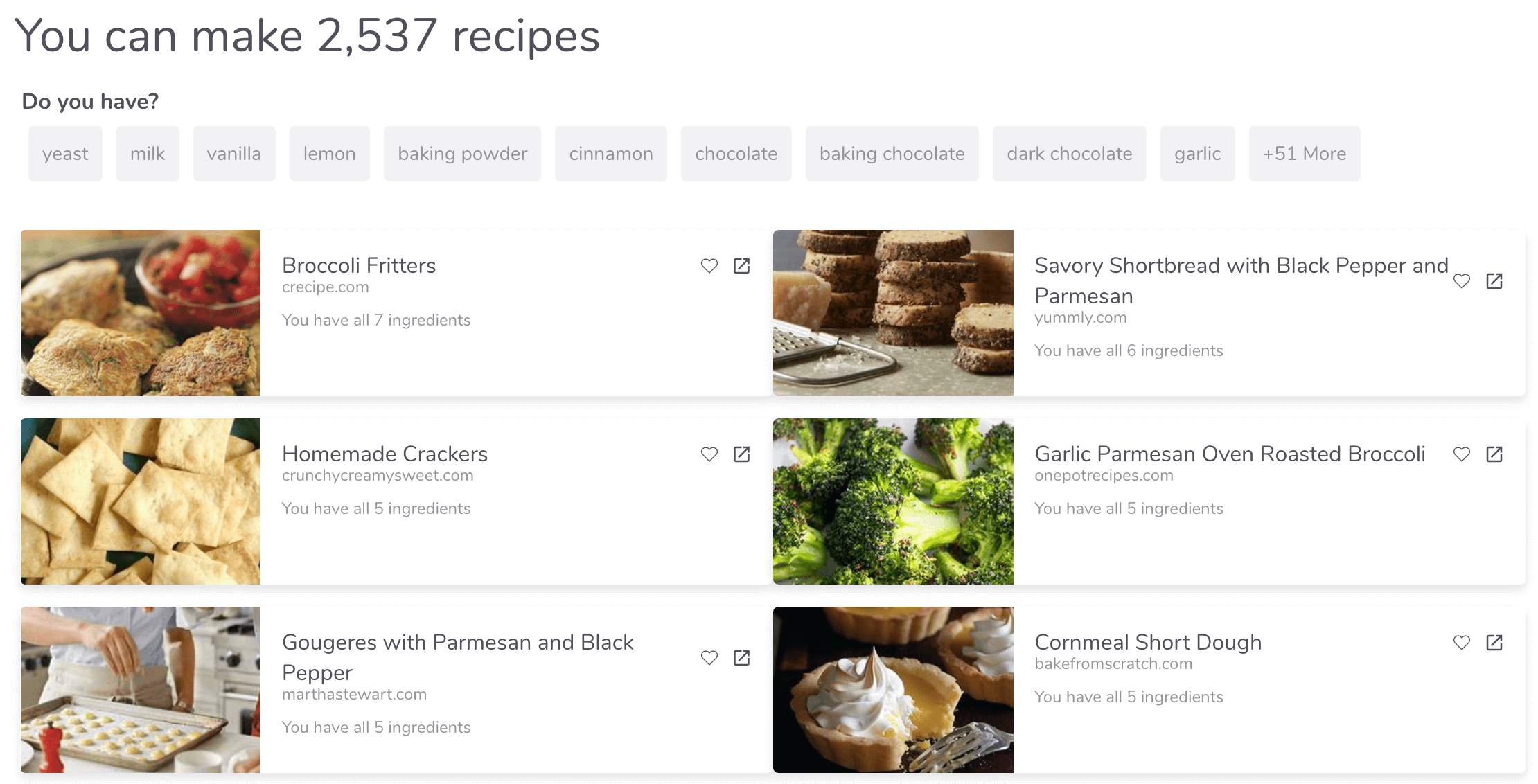 A Supercook recipe results page