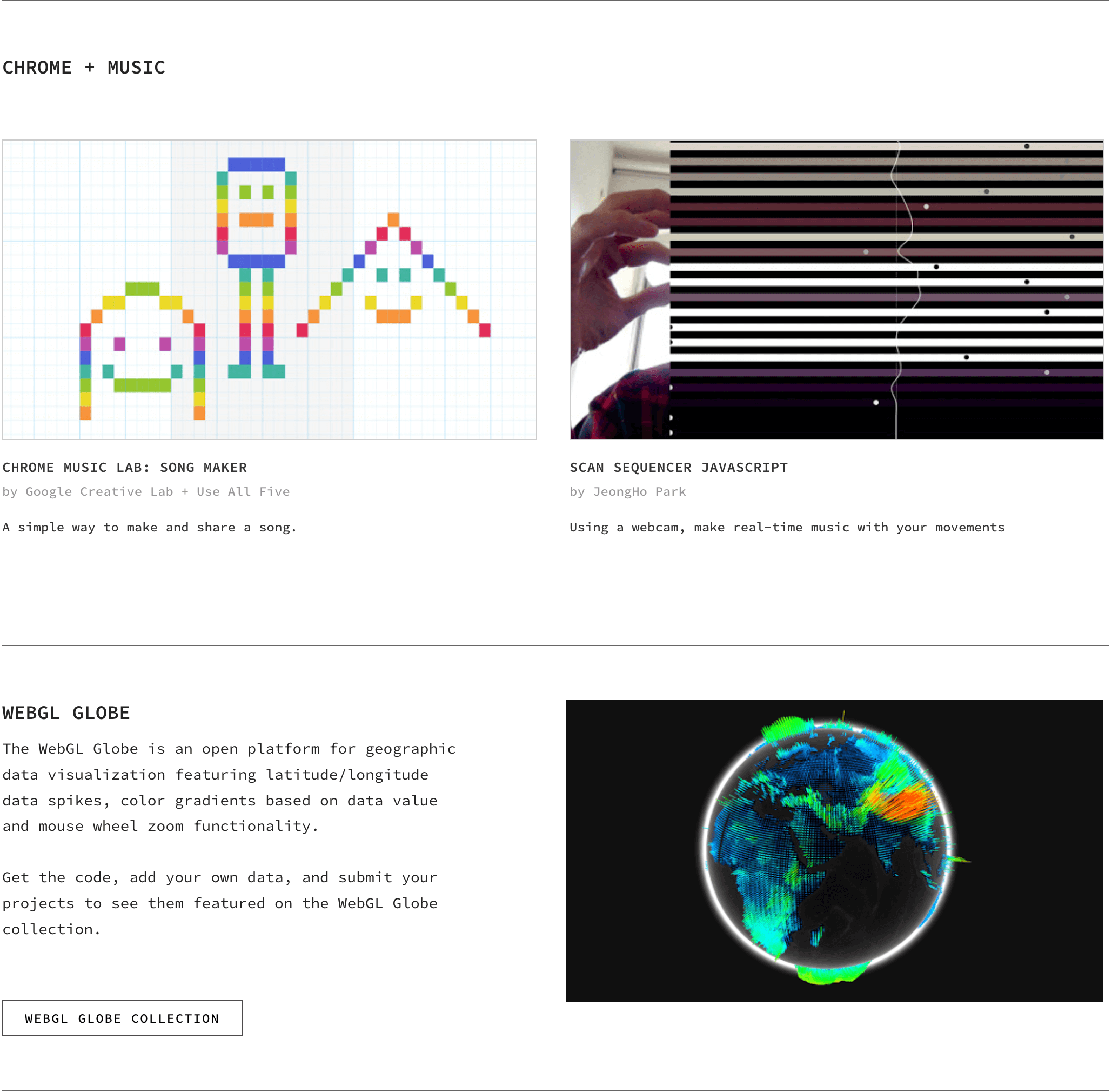 A sample of Google Chrome Experiments