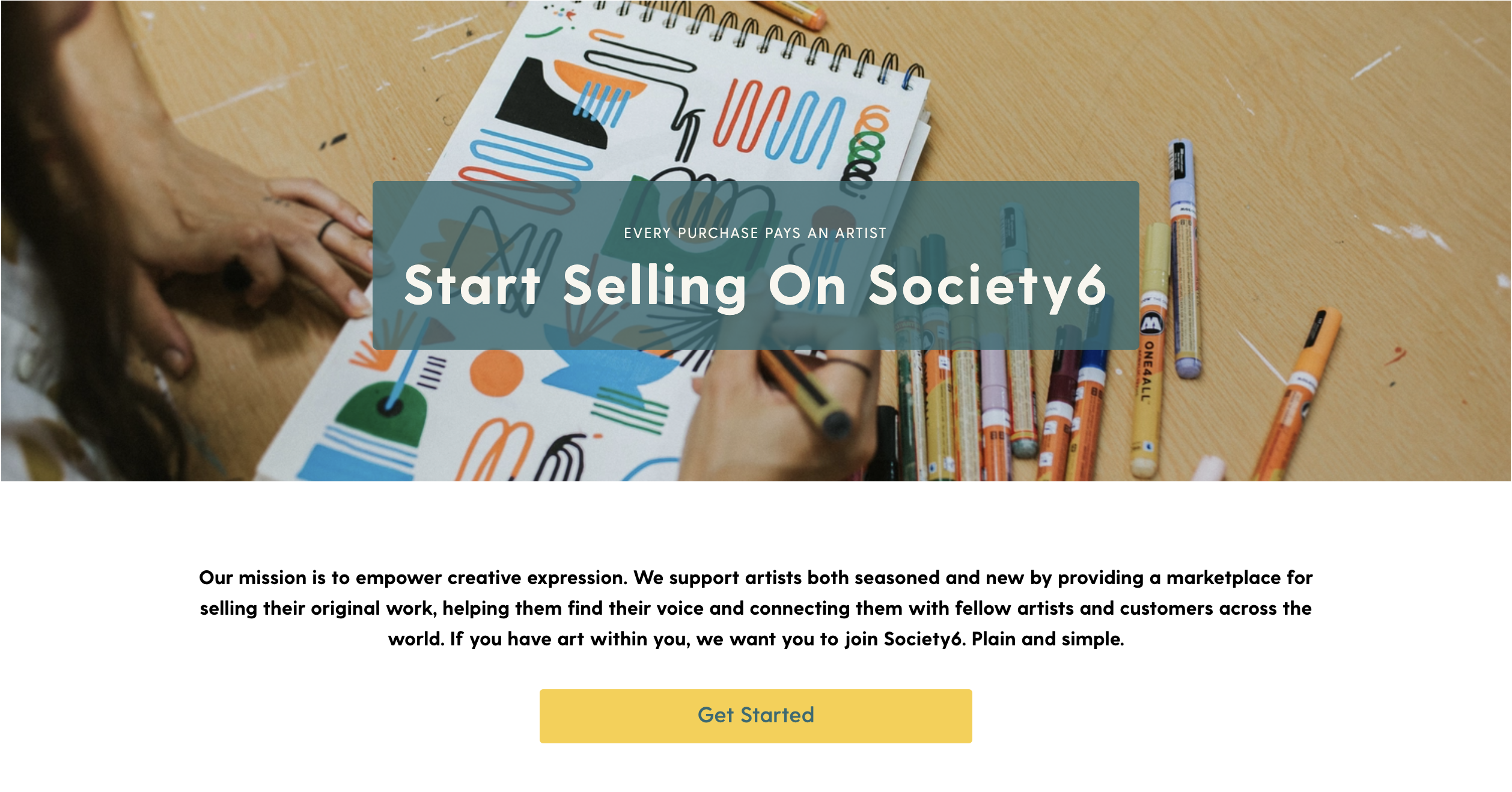 Society6's seller homepage