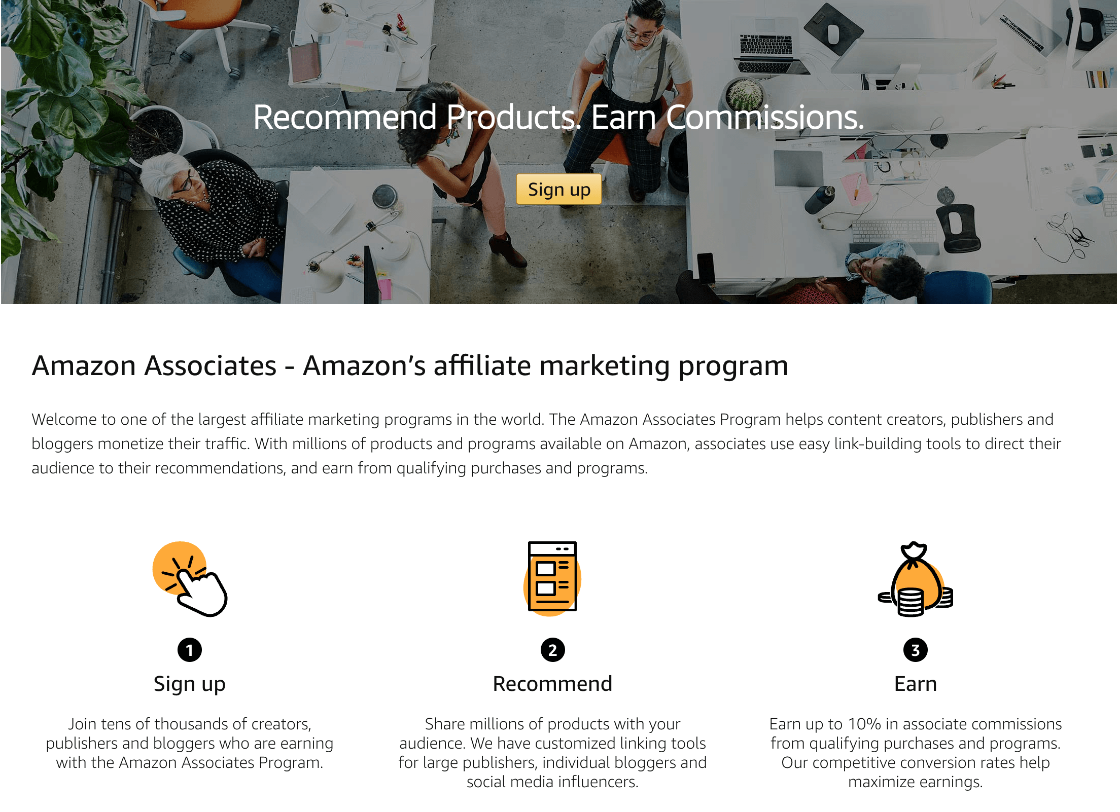 Amazon Associates' homepage