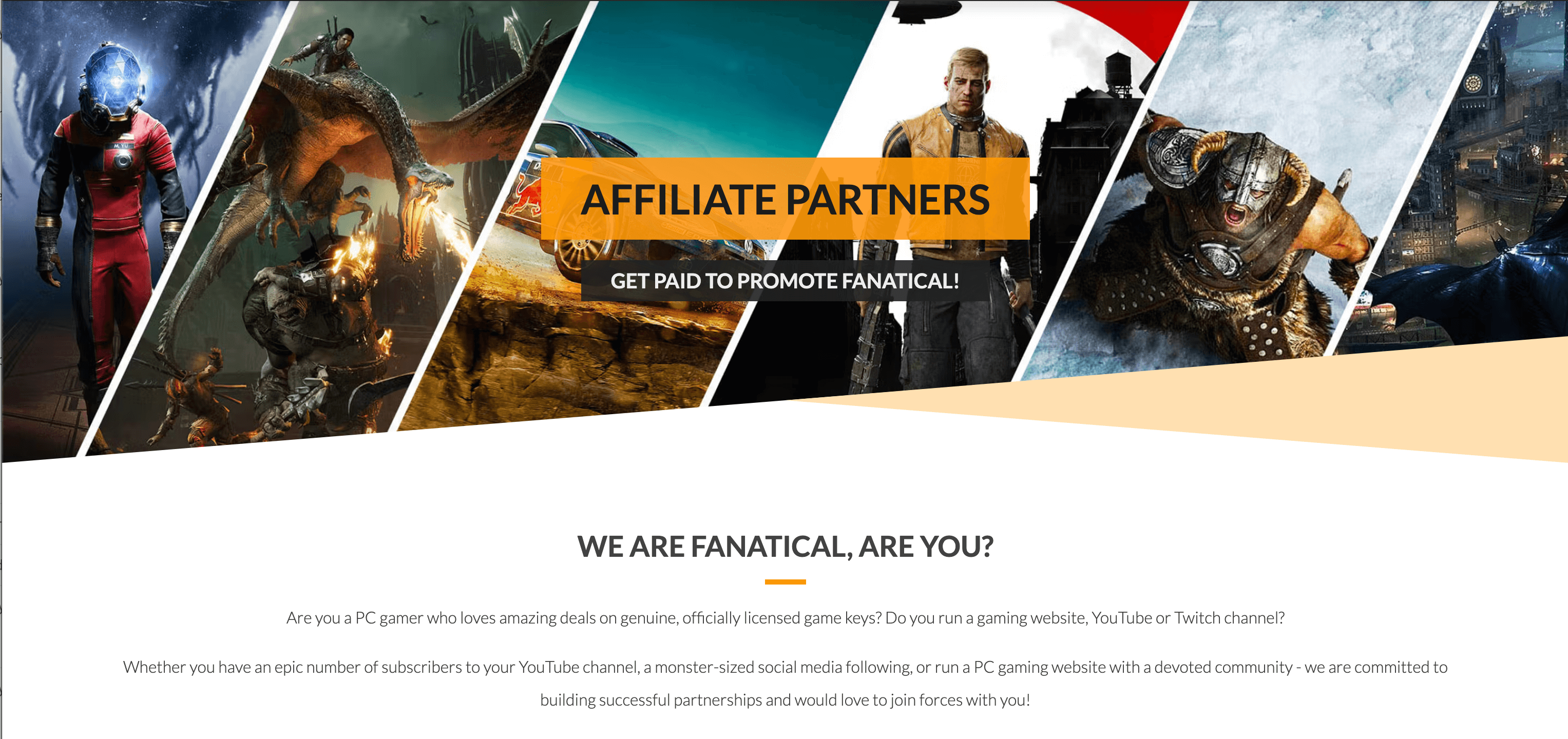 Fanatical Affiliate Partners' homepage