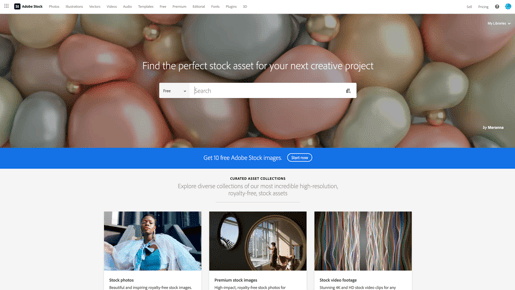 screenshot of Adobe free stock homepage.