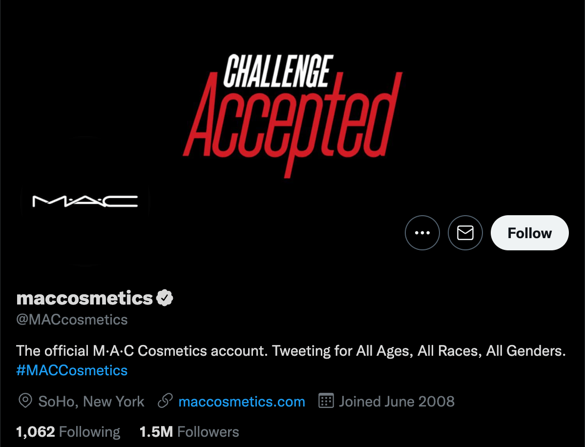 MAC Cosmetics' Twitter profile