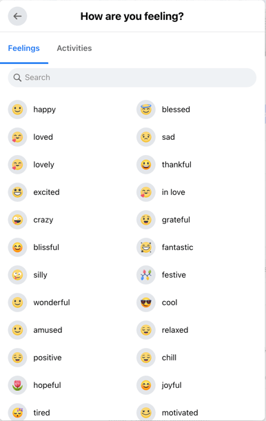 Some of the Feeling icons for Facebook posts