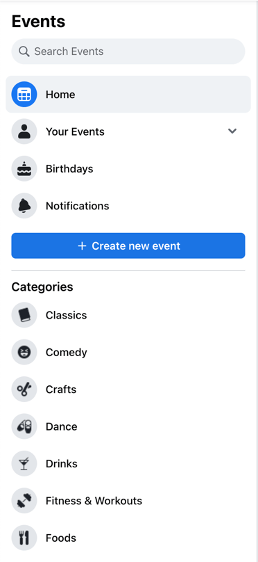 The Events tab sidebar