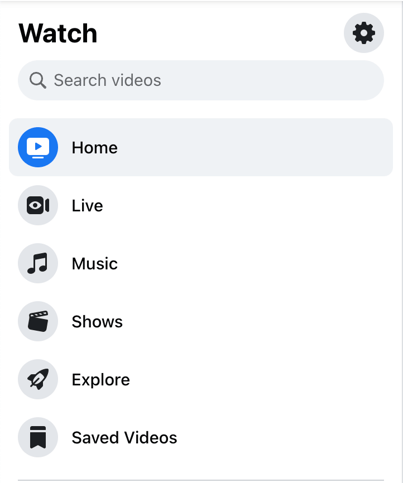 The Facebook Watch tab sidebar