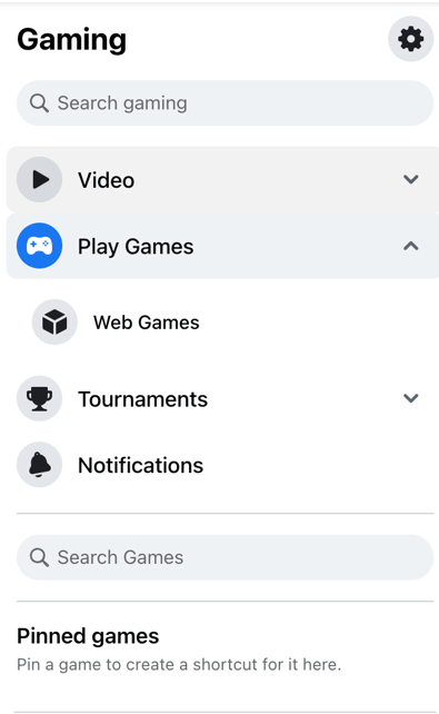 The Games tab sidebar