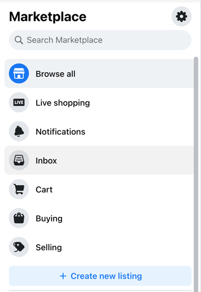 The Marketplace tab sidebar