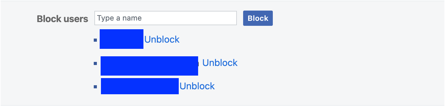 The Messenger settings Block User page