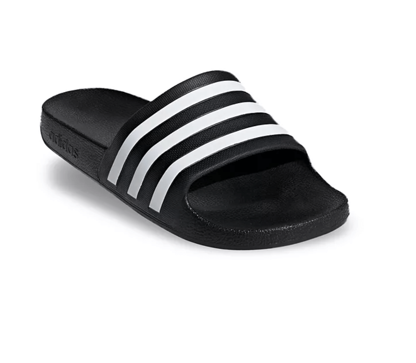 A black and white slide sandal