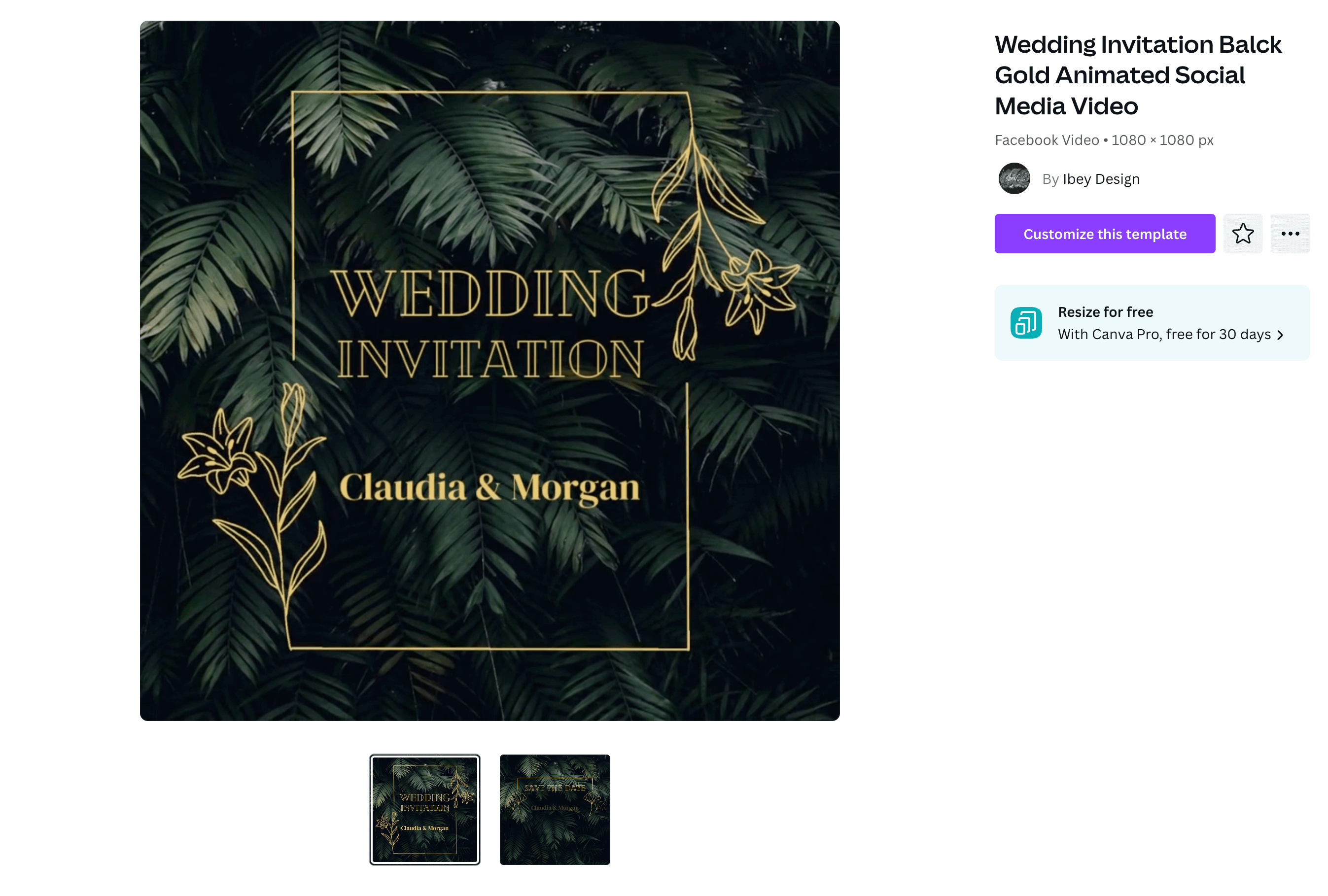An animated wedding invitation in an art deco-like visual style