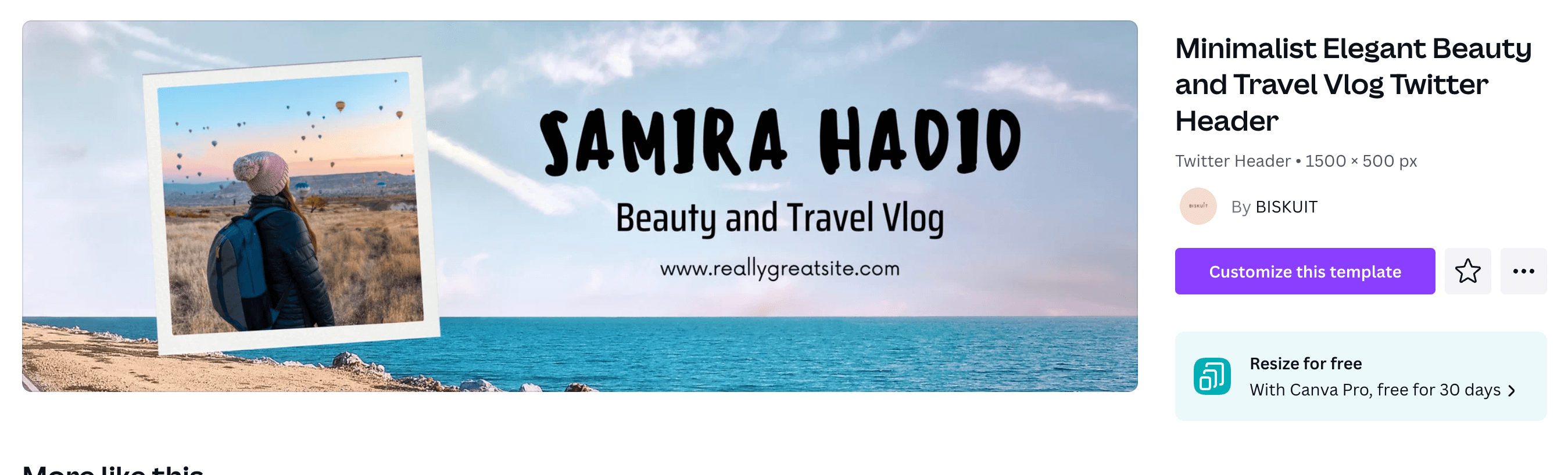 A Twitter header for a beauty and travel blog. The picture is of the ocean on a clear day