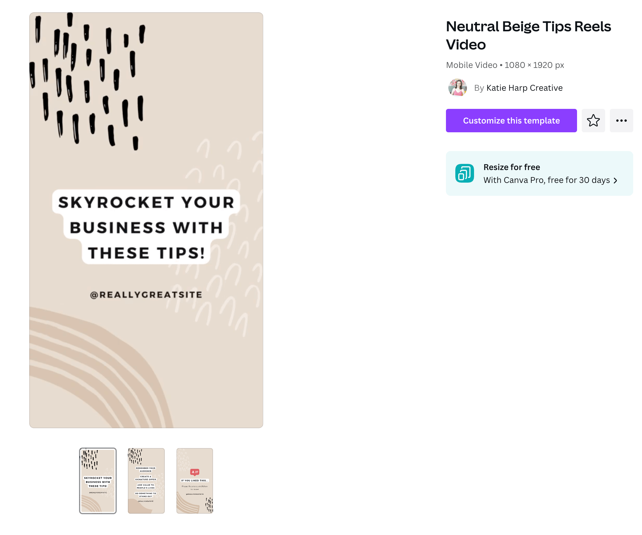 A beige TikTok template with text that reads "Skyrocket your business with these tips!"