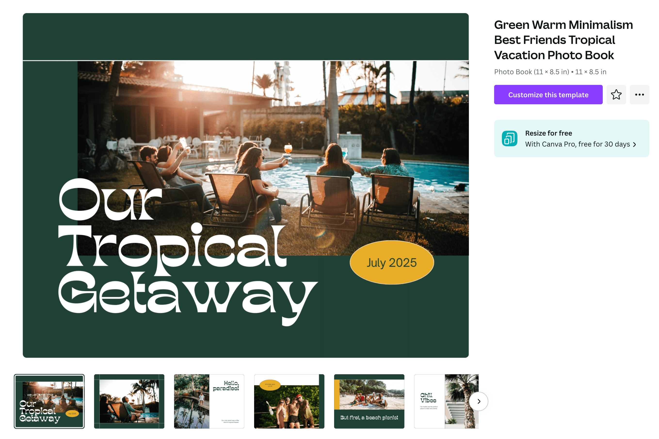 A retro-style photo book titled "Our Tropical Getaway"
