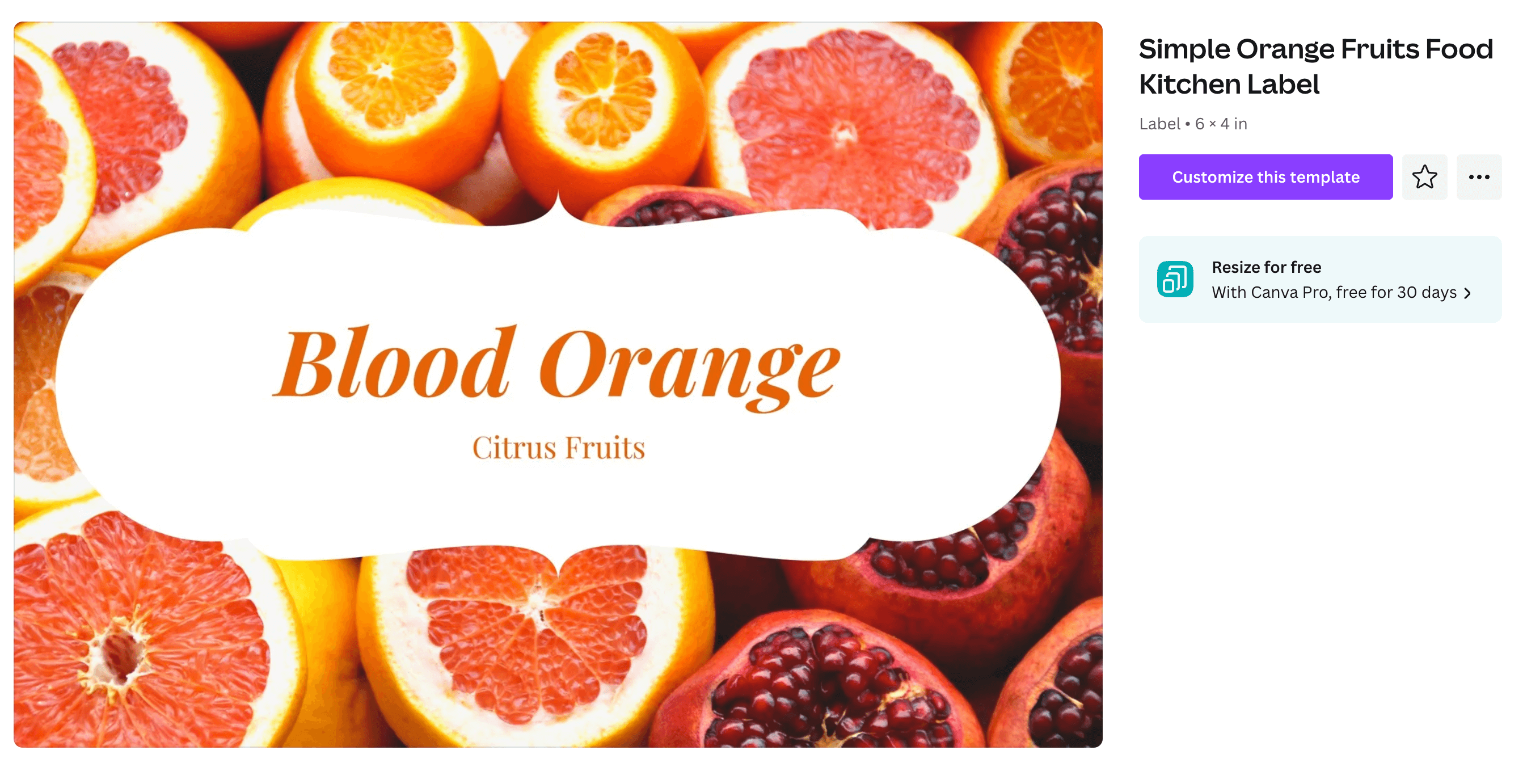 A label with text that reads "Blood Orange Citrus Fruits" over a photo of various citrus fruits.