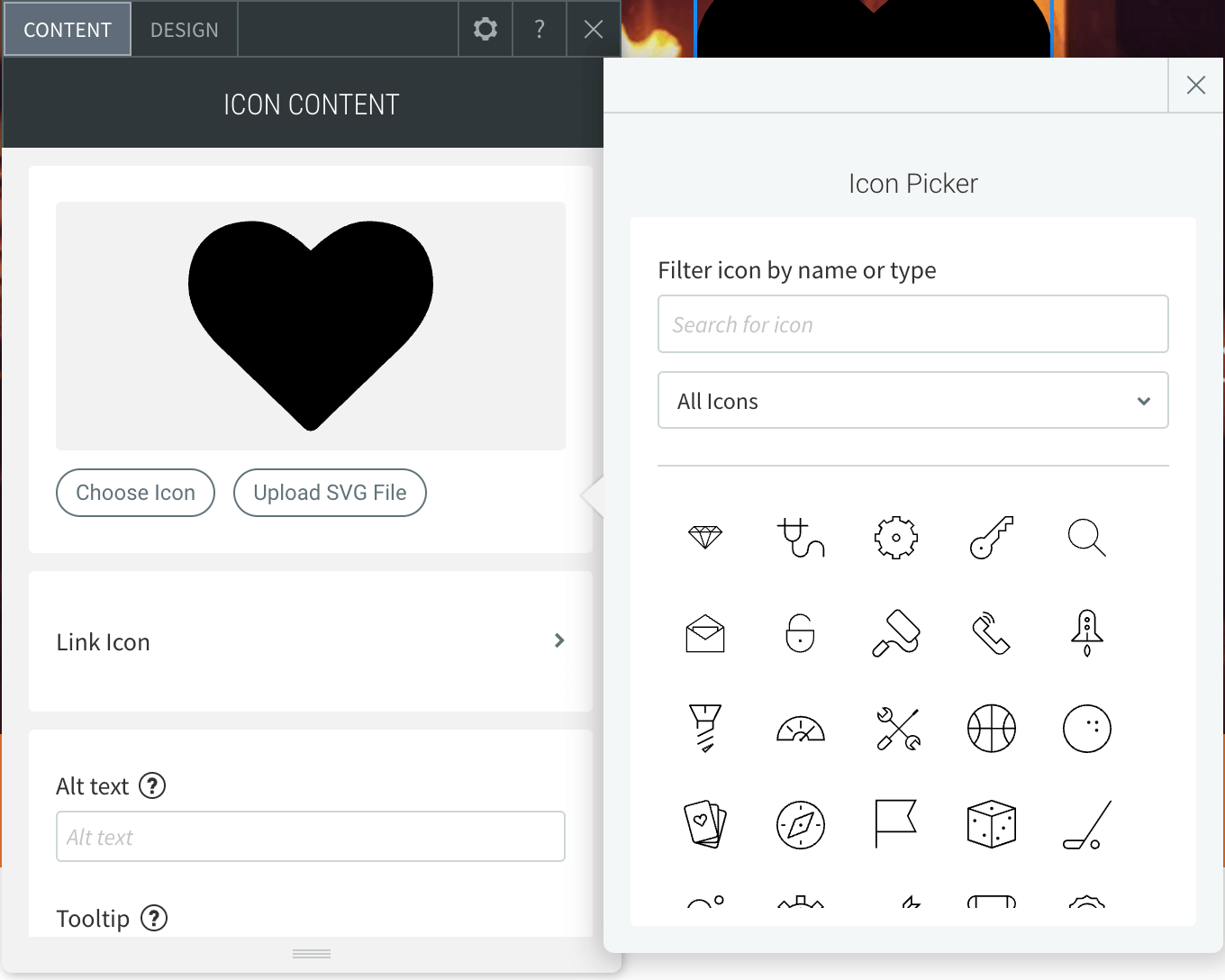 The Icon Widget editor