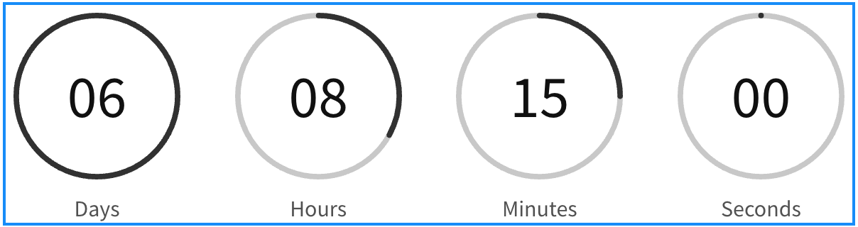 A countdown set for 6 Days 8 Hours 15 Minutes and 00 Seconds