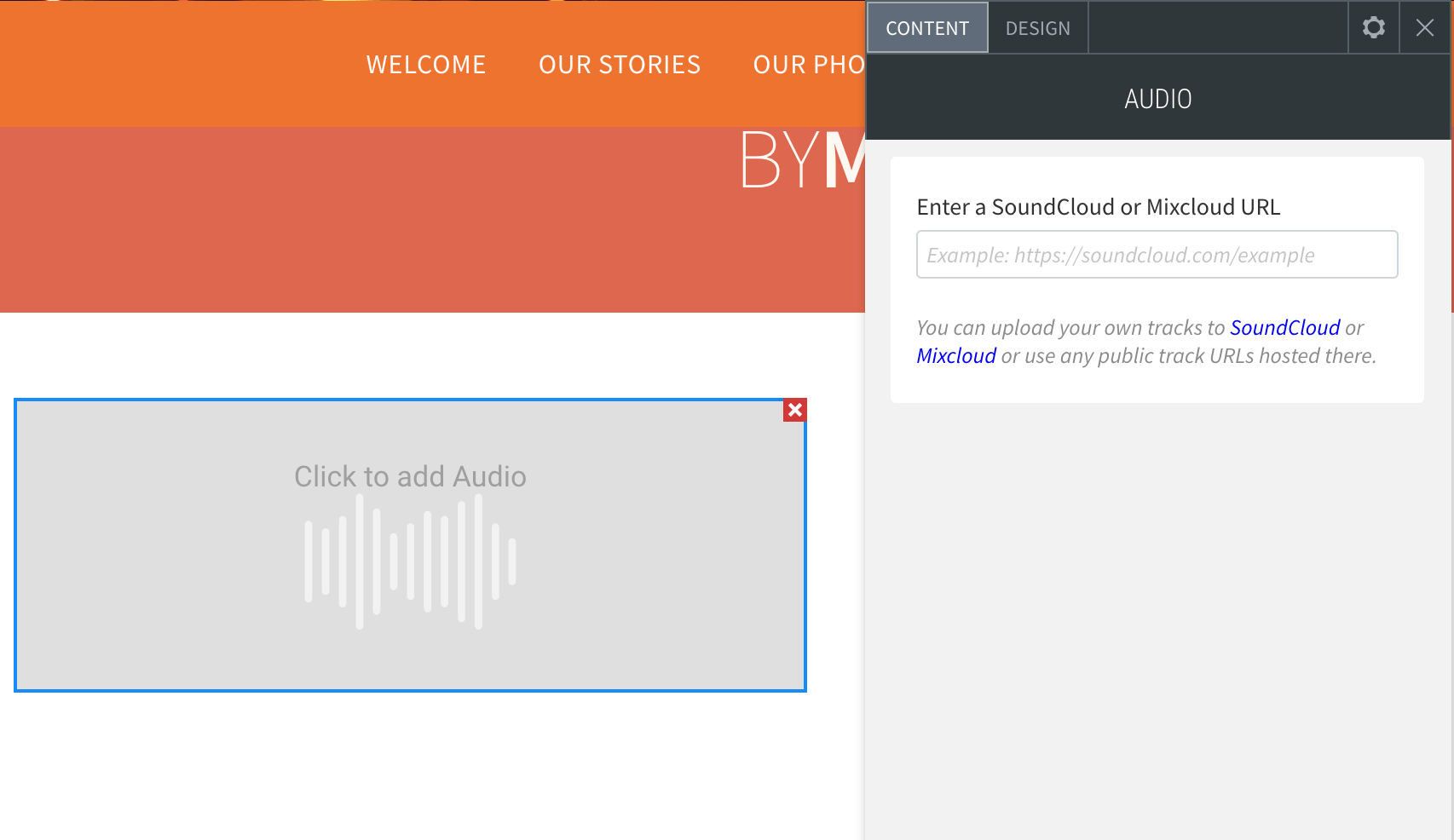 The Audio Widget editor