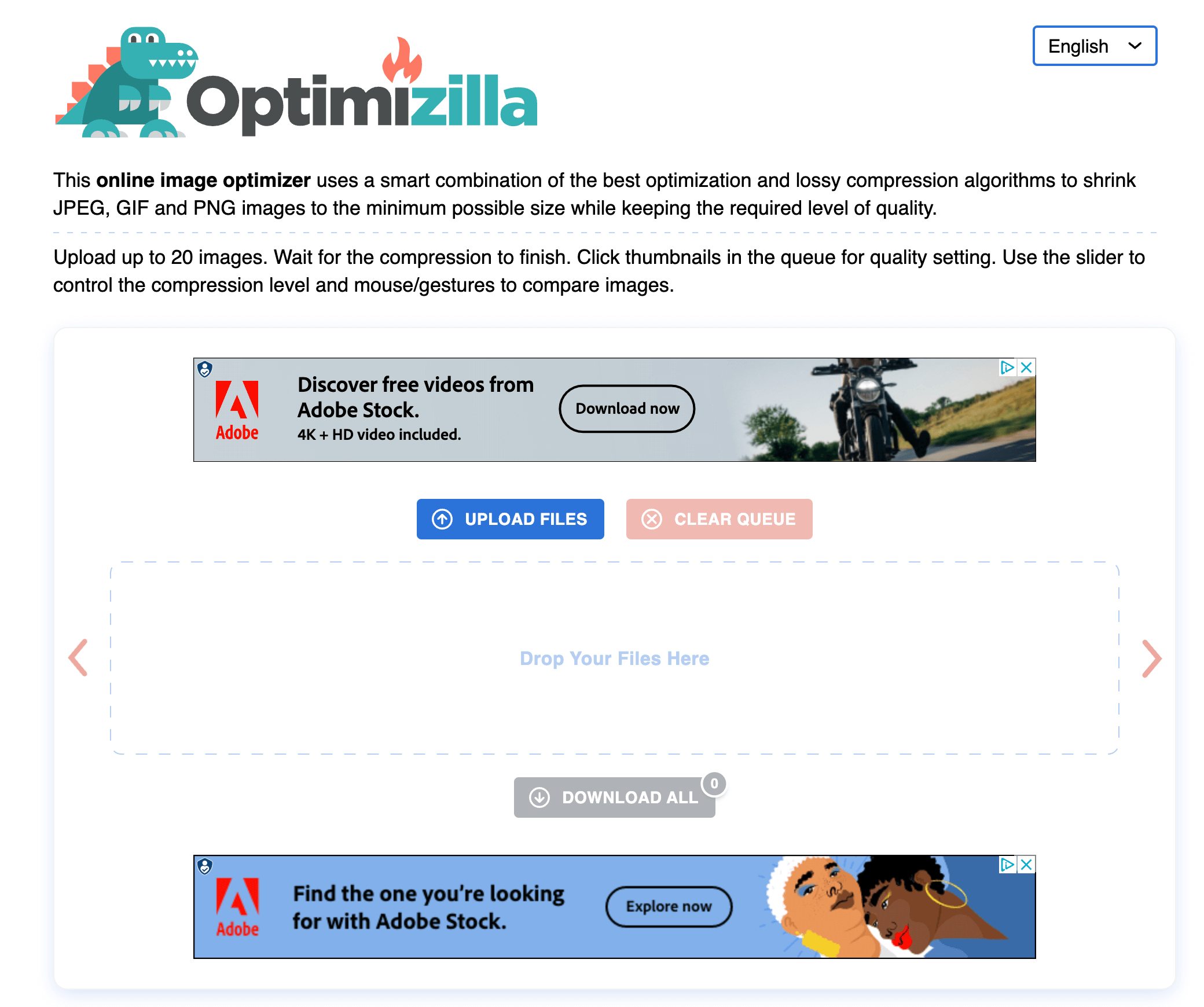 Optimizilla's home page