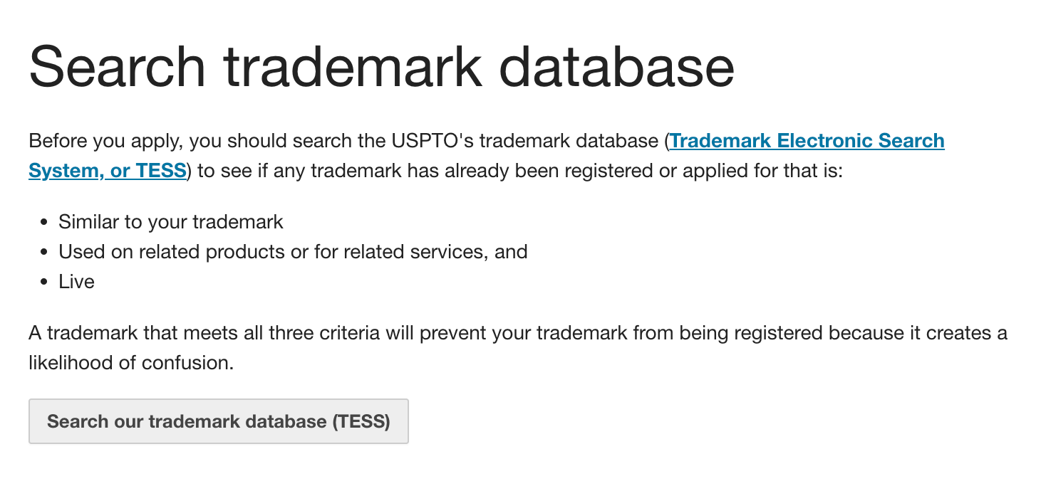 The US Trademark Database's home page