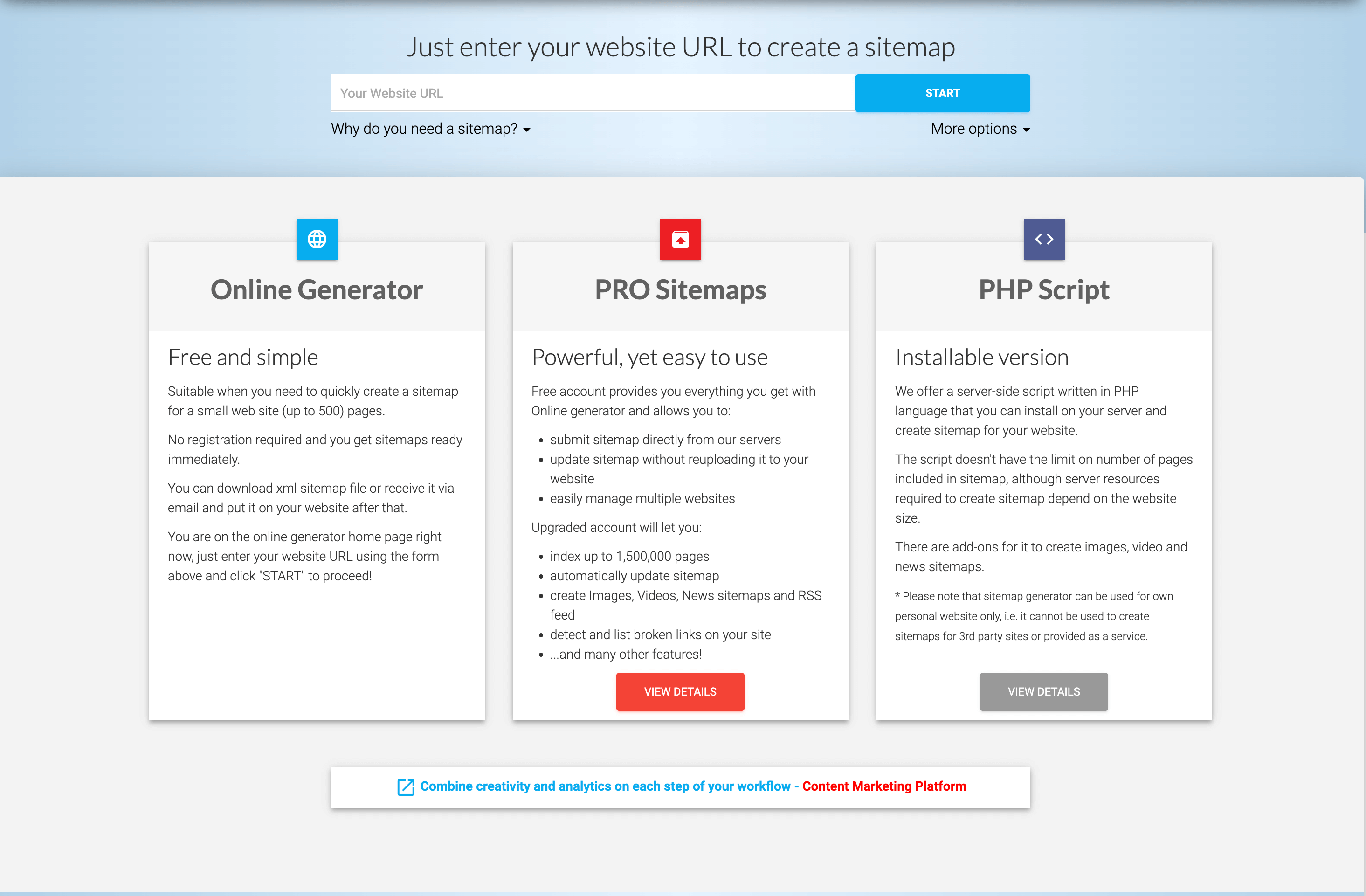 XML Sitemaps Generator's home page