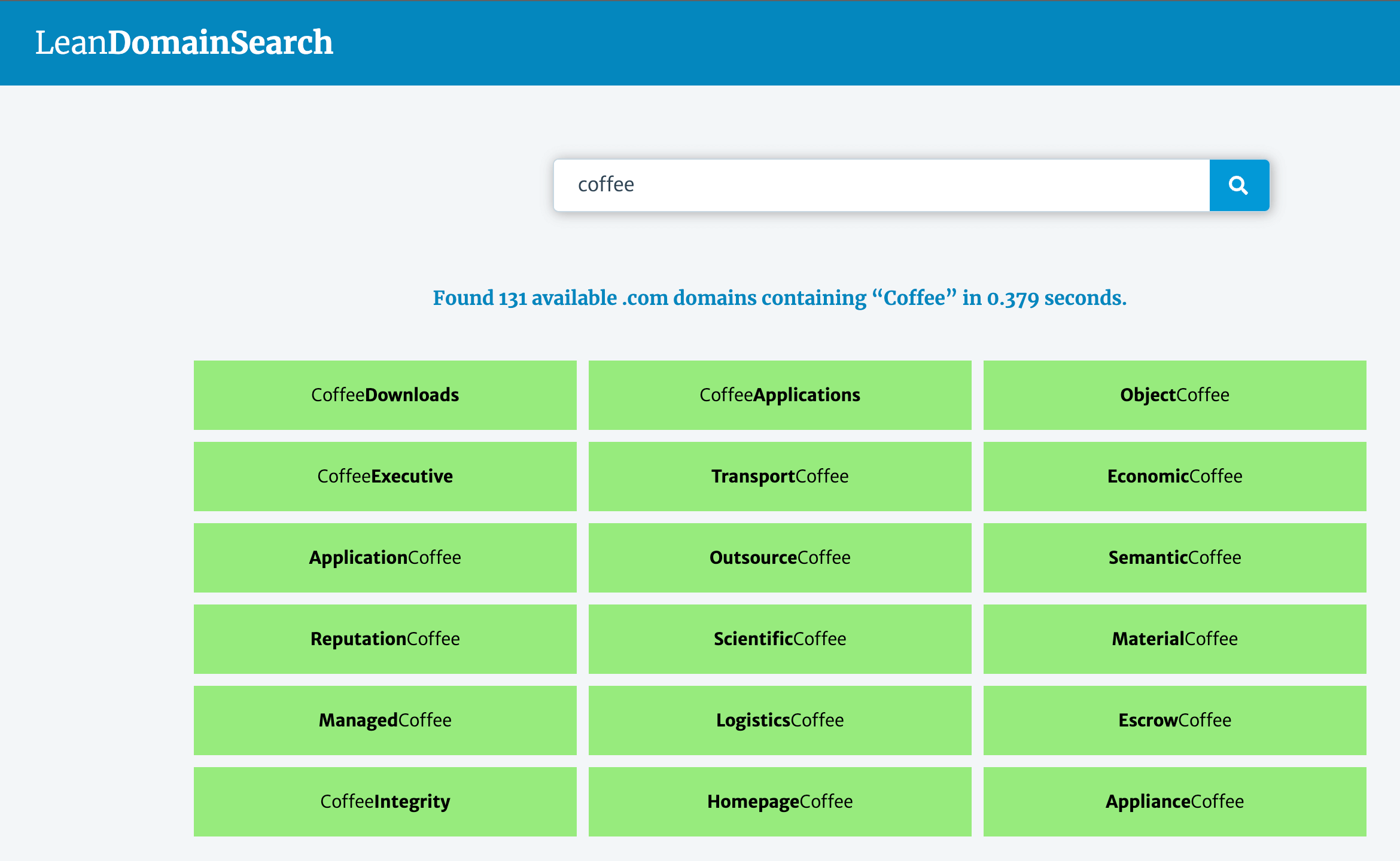 LeanDomainSearch's suggestions based on "coffee"