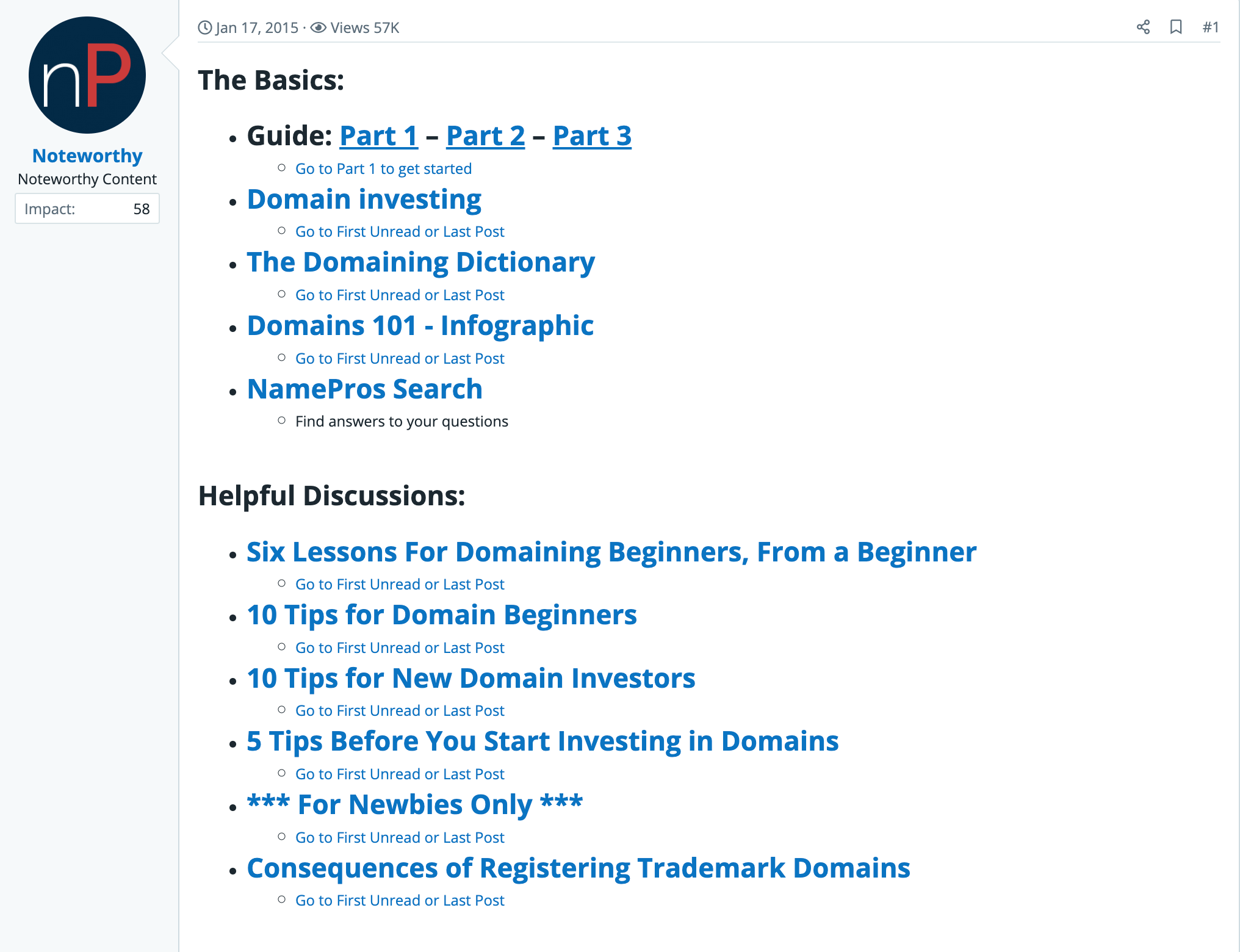 The top of the Beginner Resources Page highlighting The Basics and Helpful Discussions