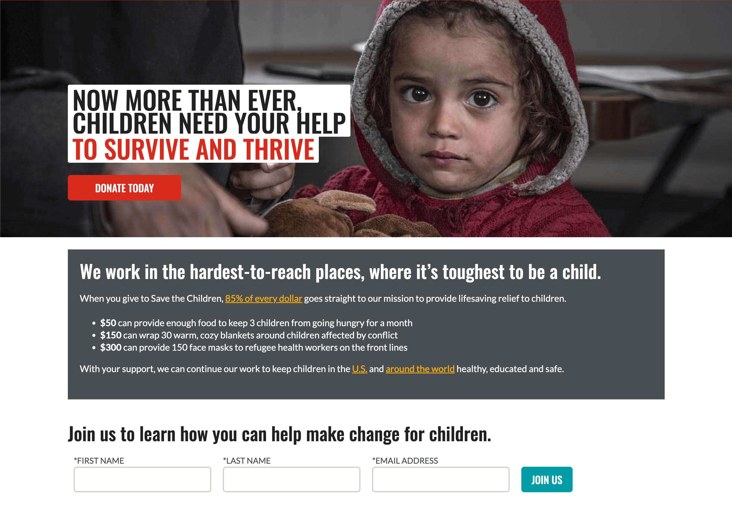 Save the Children's home page