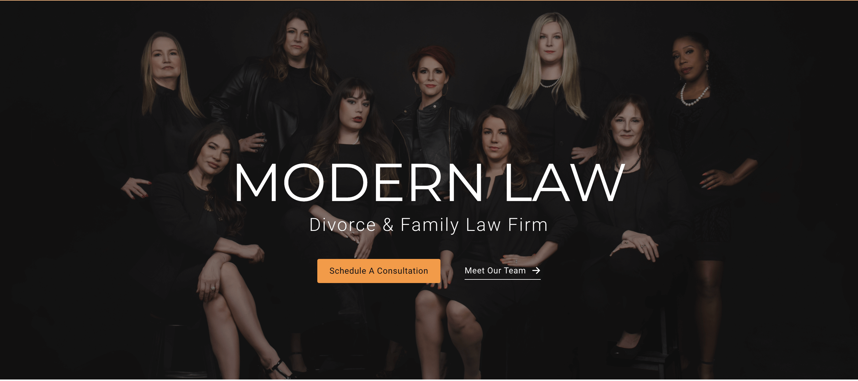 Modern Law Divorce and Family Law Firm's website, featuring a photo of their team.