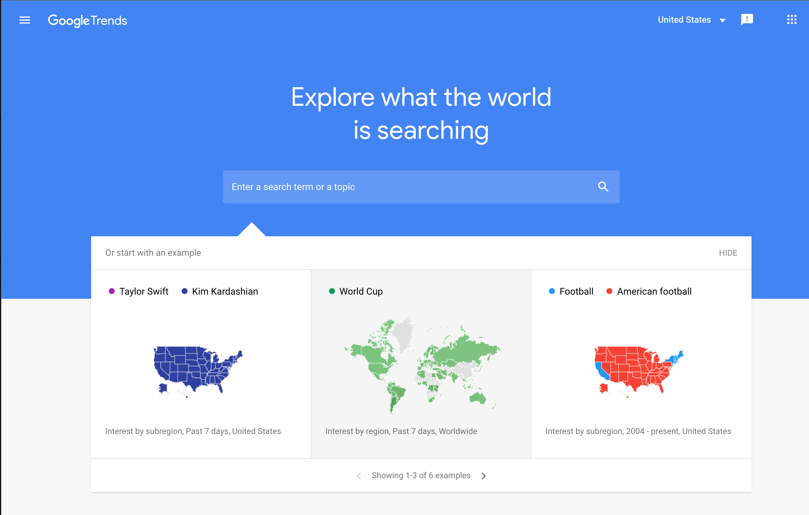 The Google Trends homepage