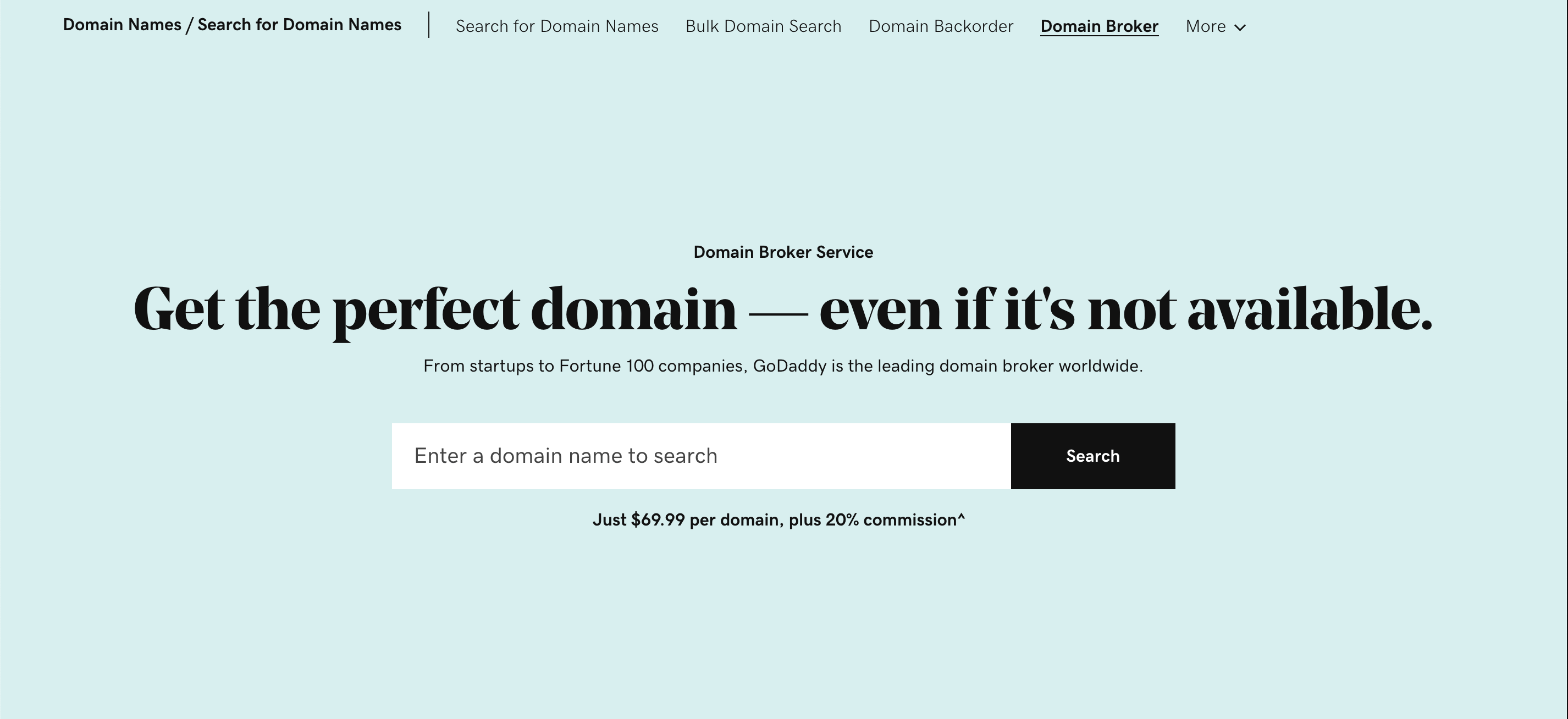 GoDaddy's brokerage page