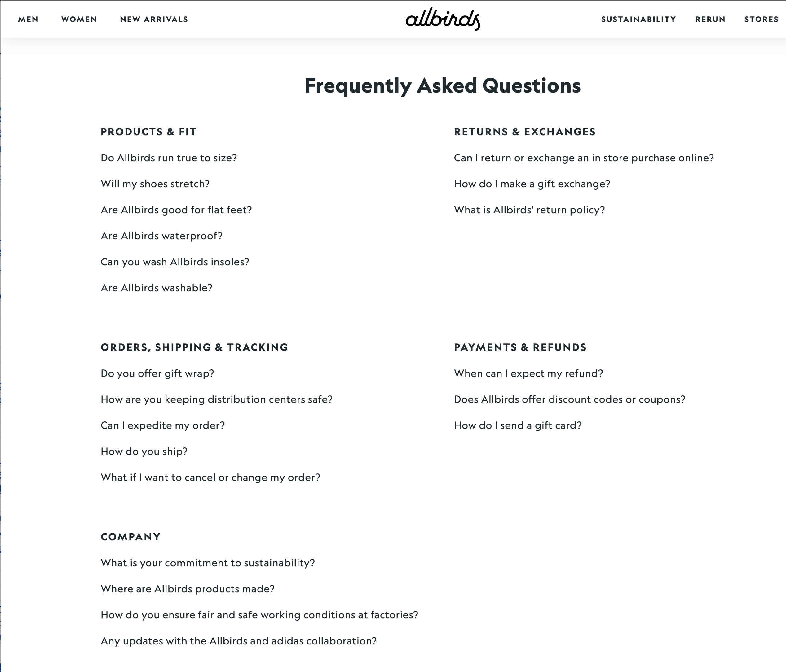 Allbirds FAQ Page