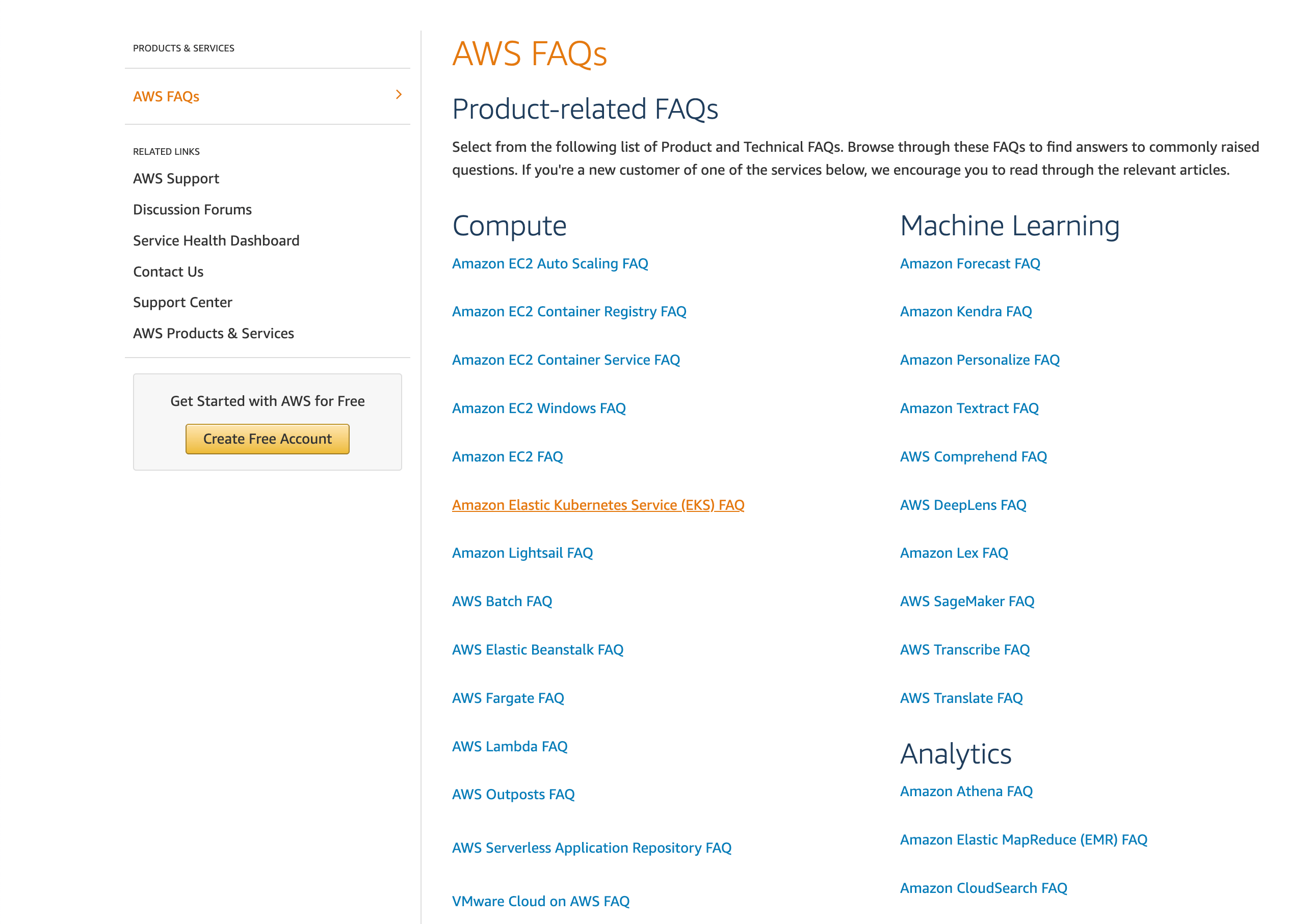 Amazon Web Services FAQ Page