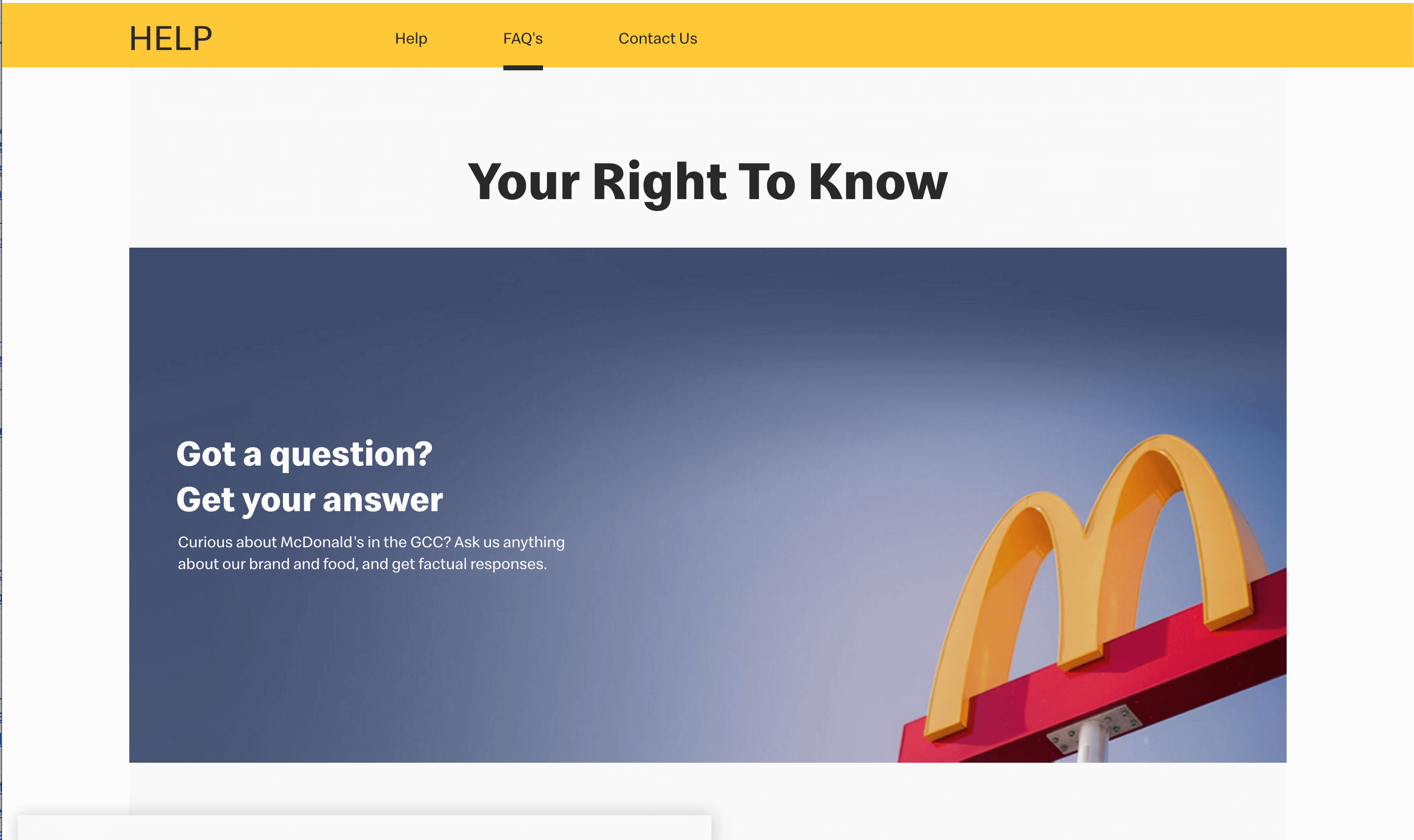 McDonald's UK's FAQ Page
