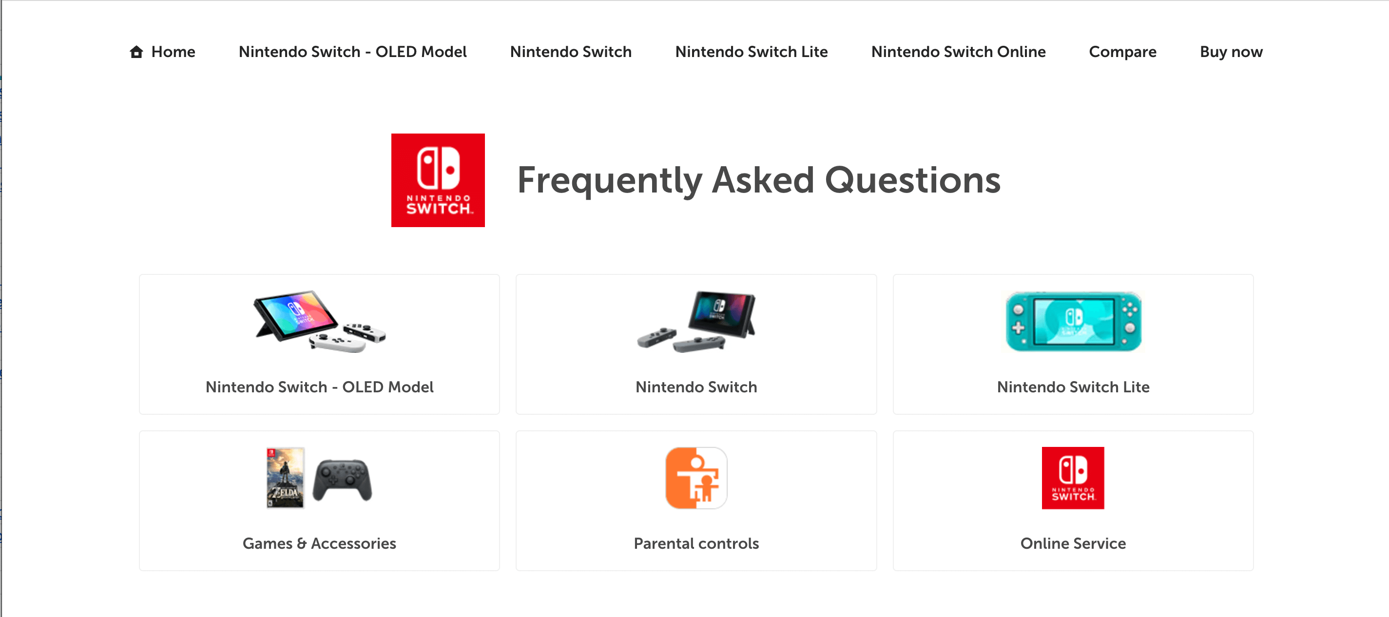Nintendo Switch's FAQ Page