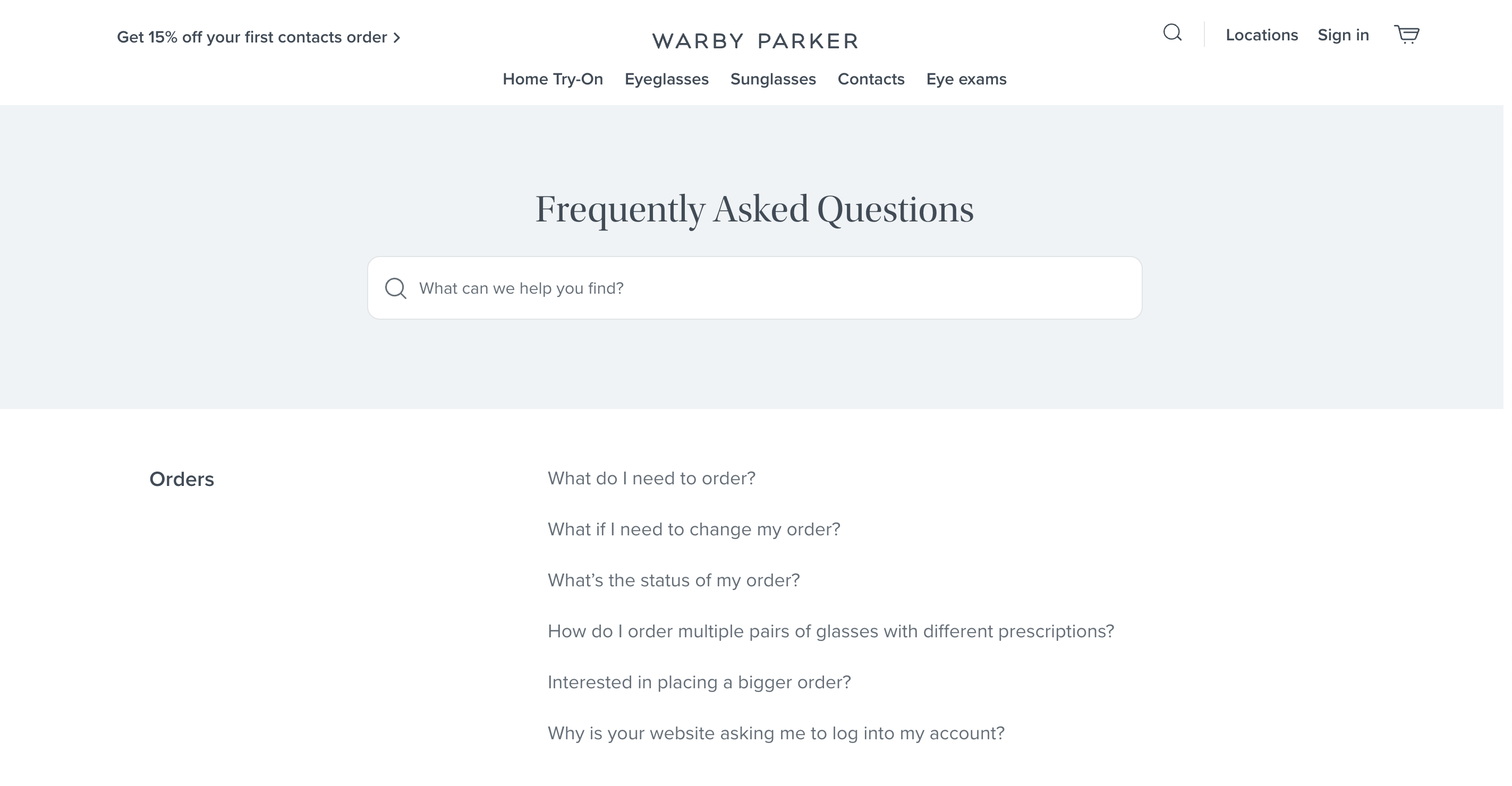 Warby Parker's FAQ Page