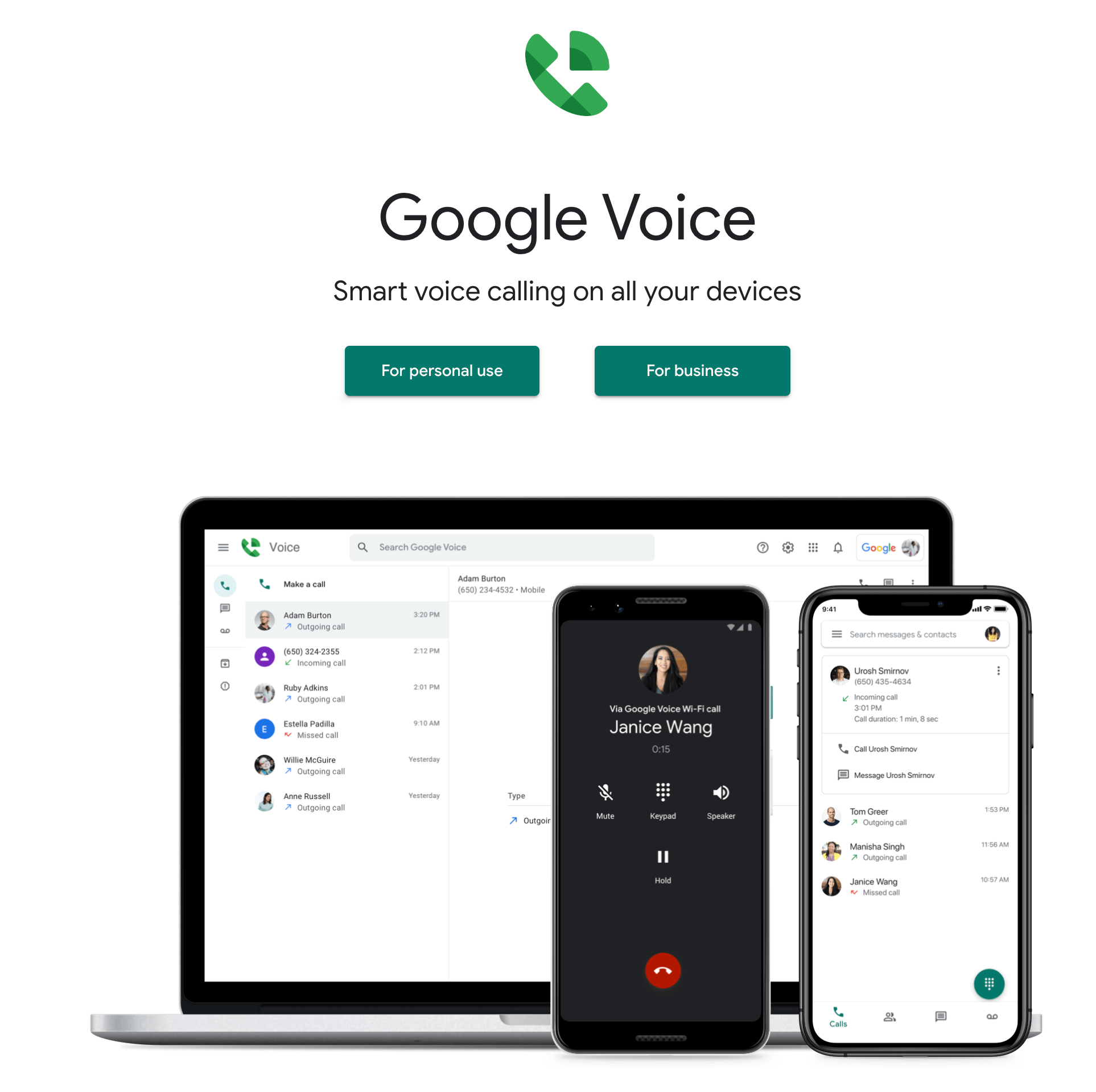 The Google Voice home page