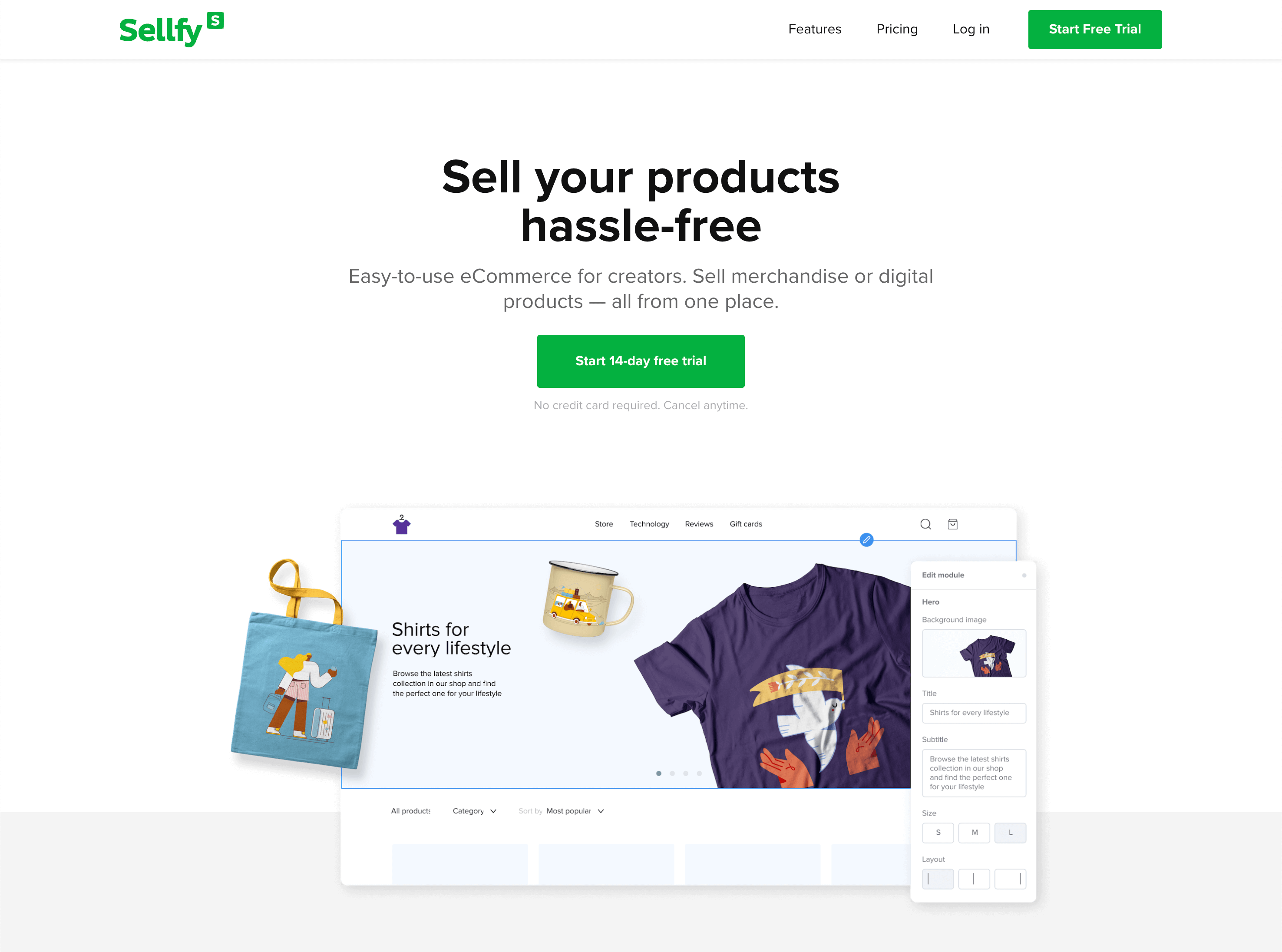 Sellfy's home page