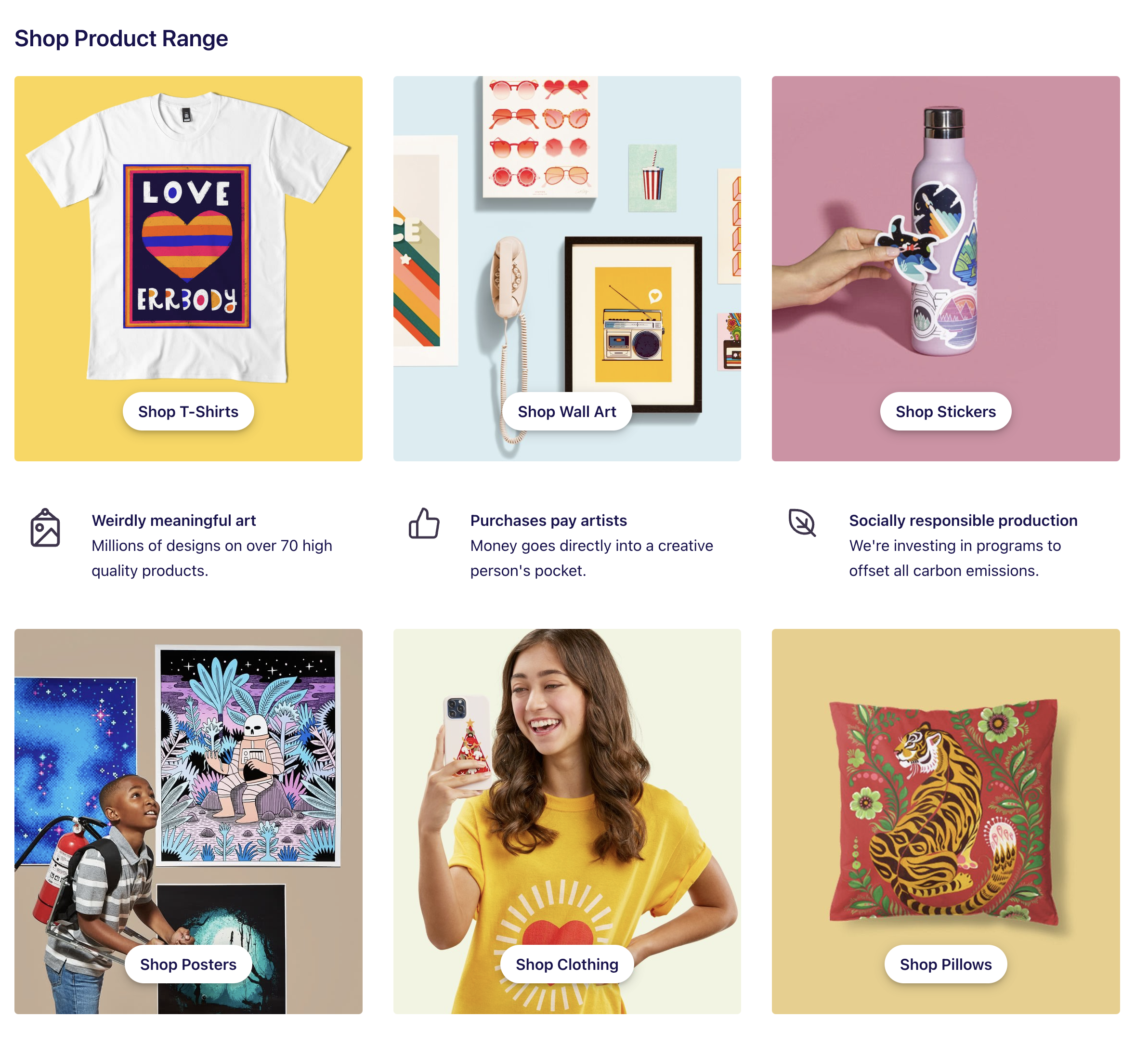 Some of Redbubble's products on their home page