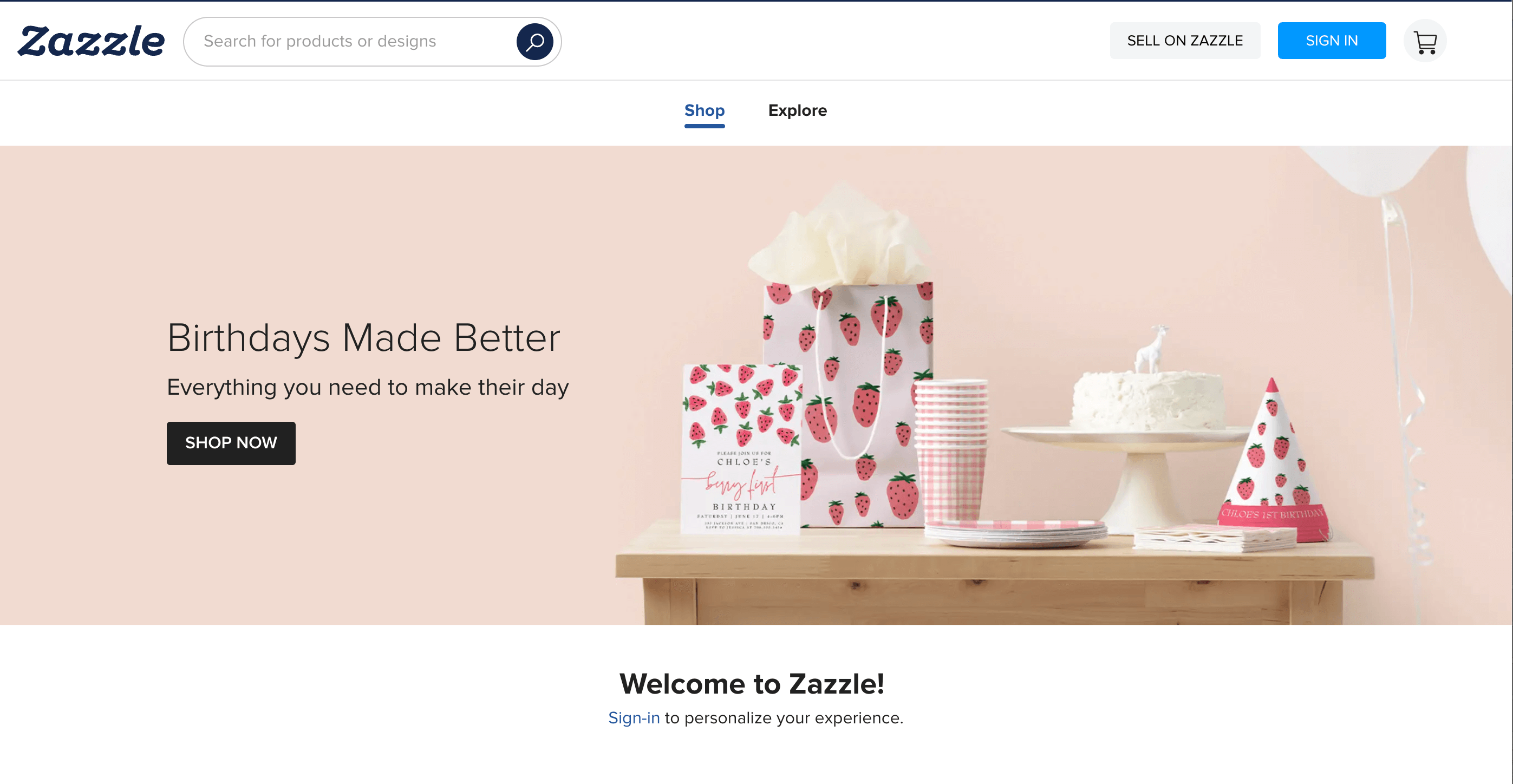 Zazzle's home page