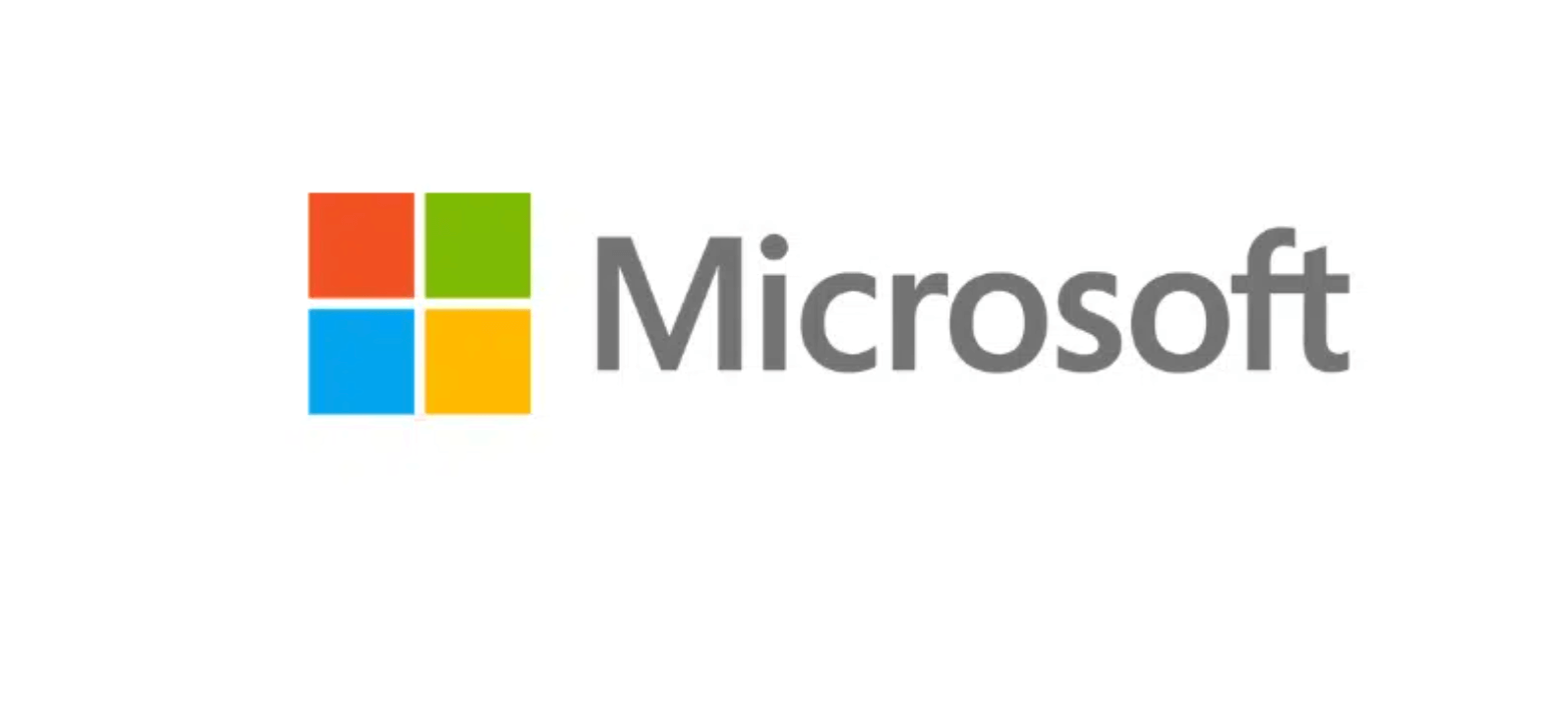 The current Microsoft logo with four squares that are orange, green, blue, and yellow arranged in a window