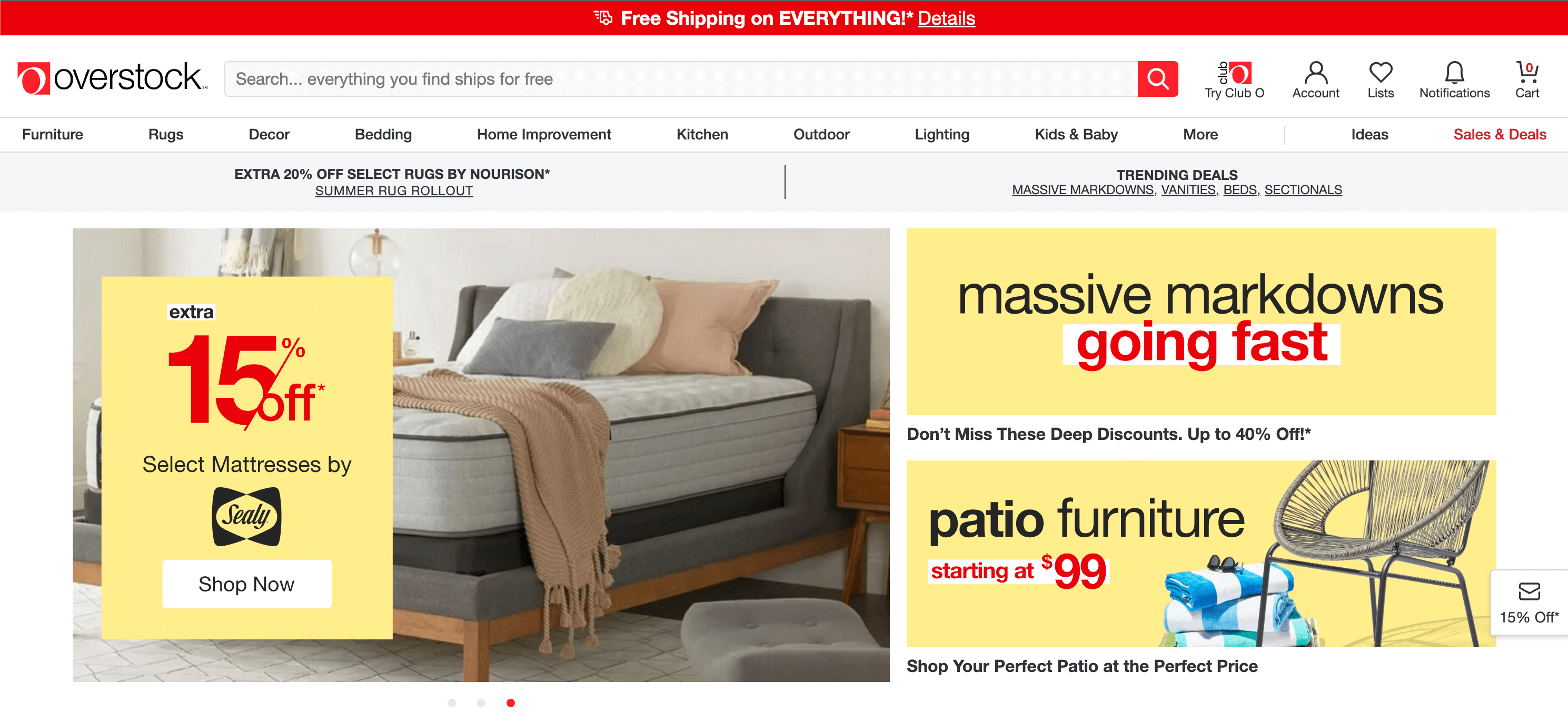 Overstock's home page