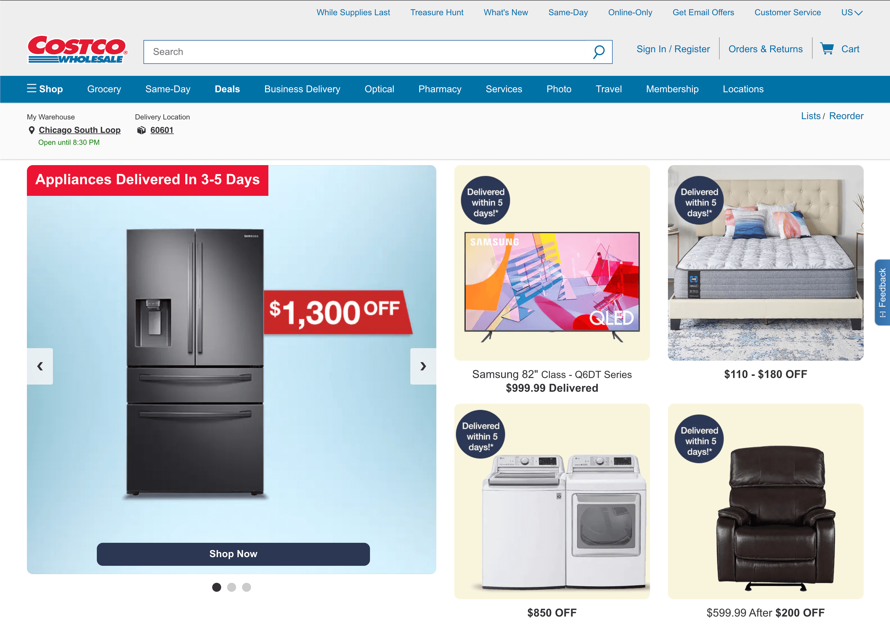 Costco's home page