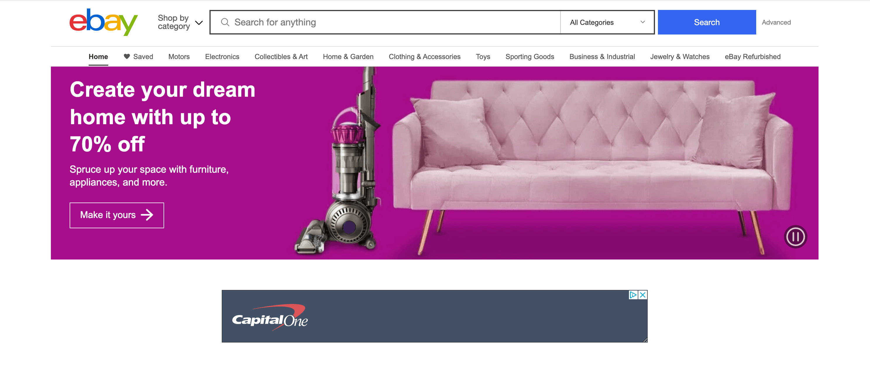 eBay's home page