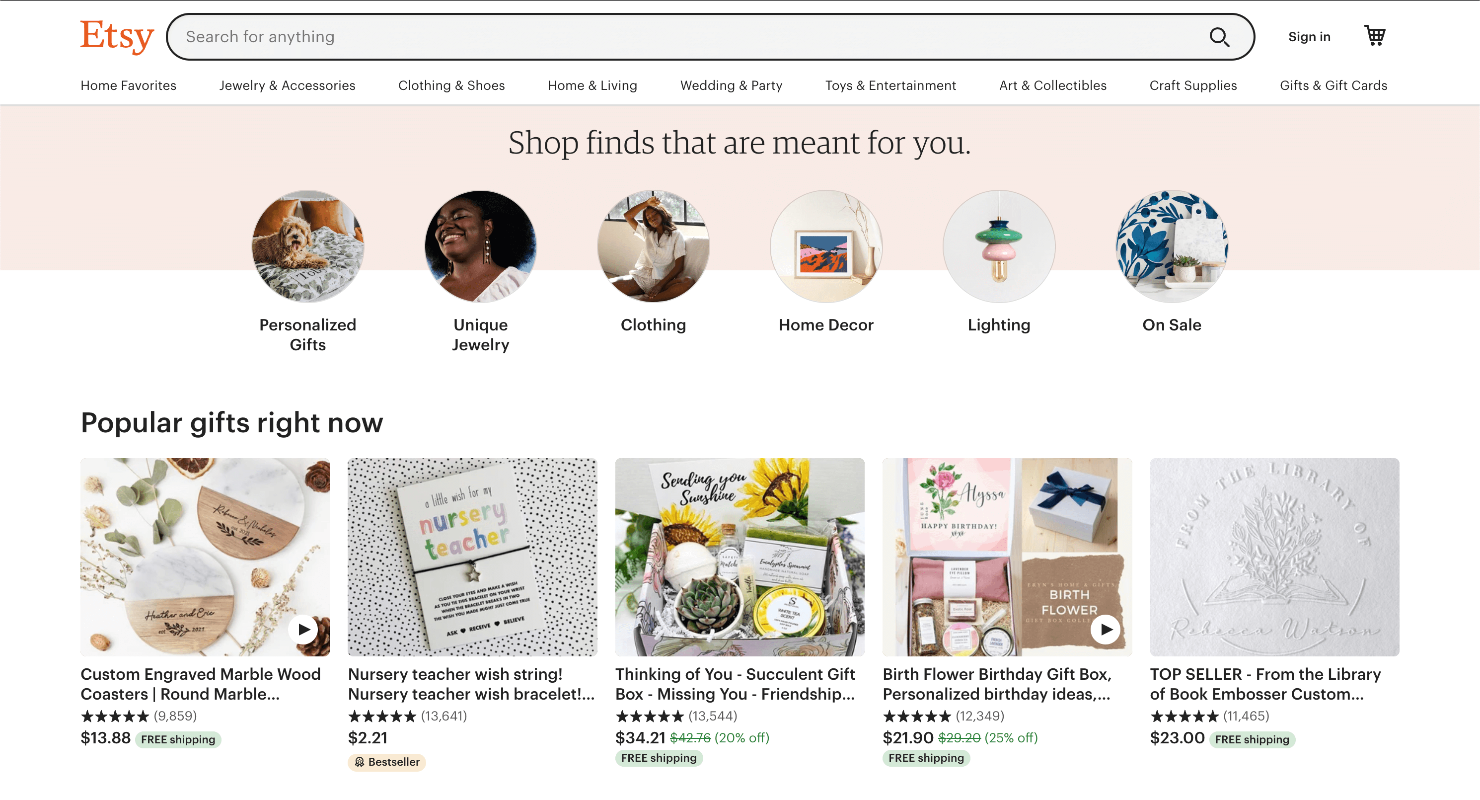 Etsy's home page