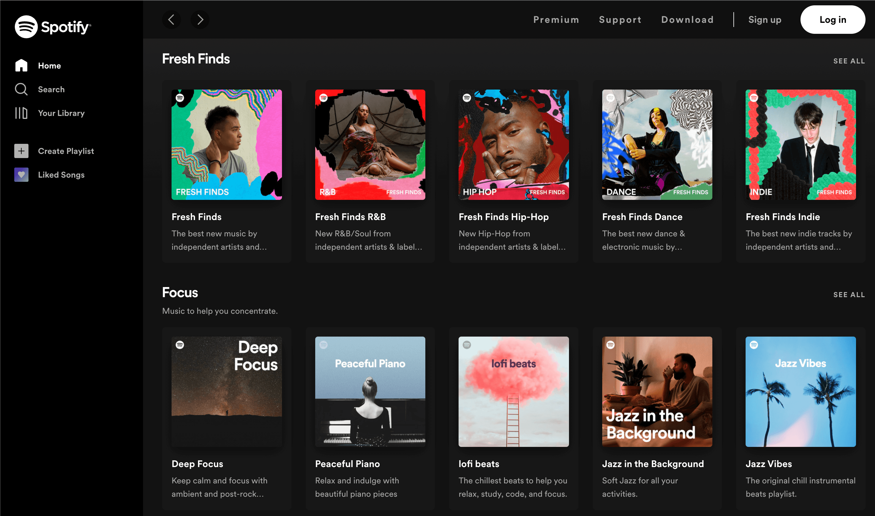 Spotify's home page