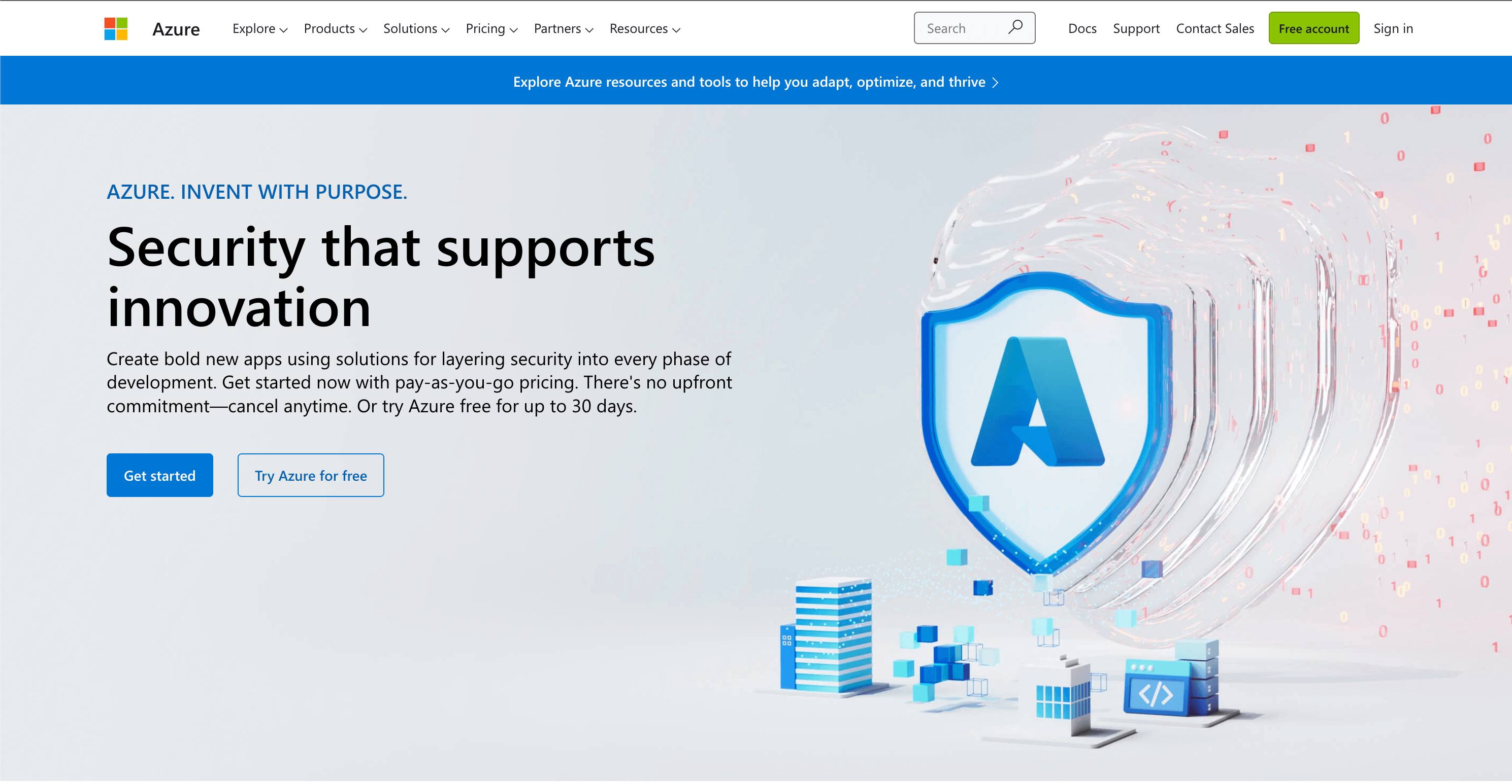 Microsoft Azure's home page