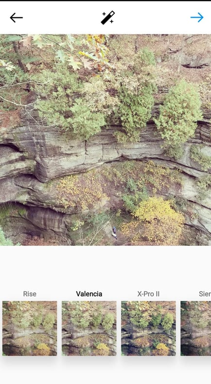 The Valencia filter over a photo of a gorge in the fall