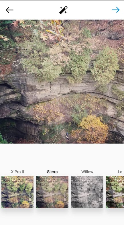 The Sierra filter over a photo of a gorge in the fall