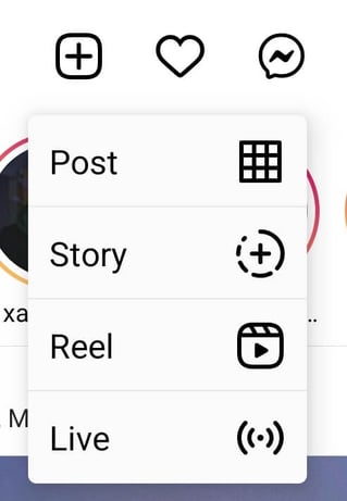 The Instagram New Post menu